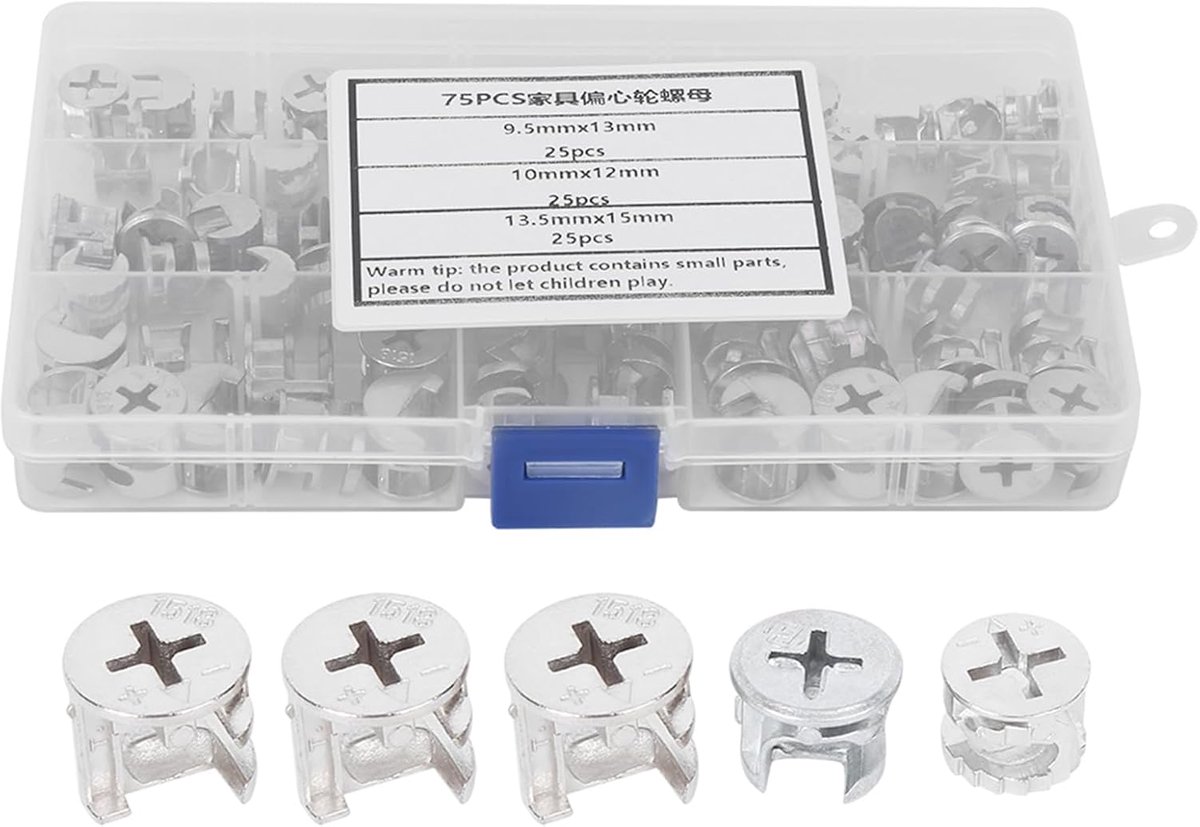 SnelShoppen - Cam Lock Moer, Meubel Verbinder, 75 Stuks Cam Moer Eccentrieke Wiel Moer Set, 3-in-1 Connector Bevestigingsmateriaal voor Meubels