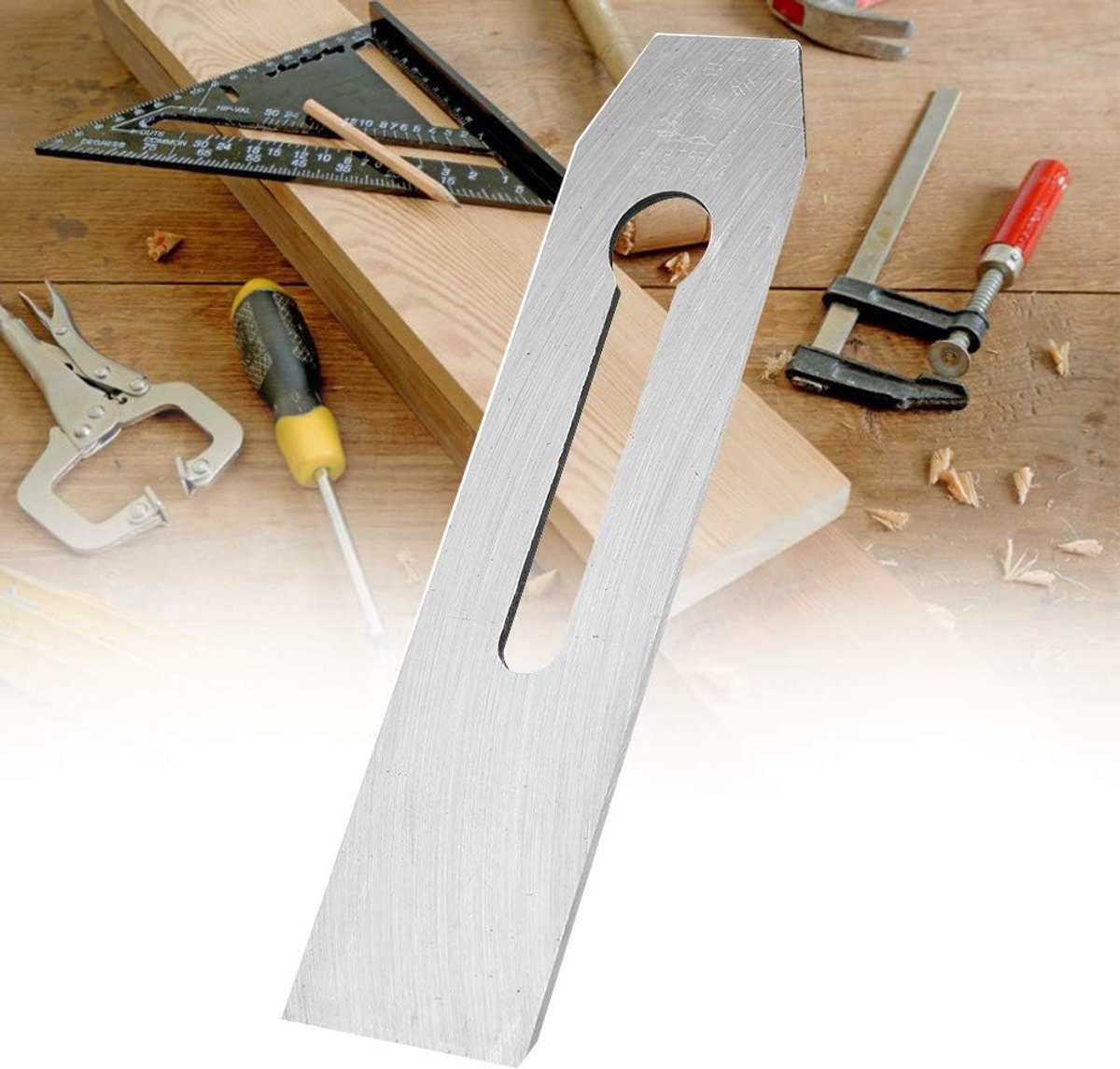 SnelShoppen - HSS Houtplaner Mes, Handmatige Planer, 44 mm, Hoogwaardige Staal, Zilver en Wit, Perfect voor Houtbewerking en Meubelmakerij