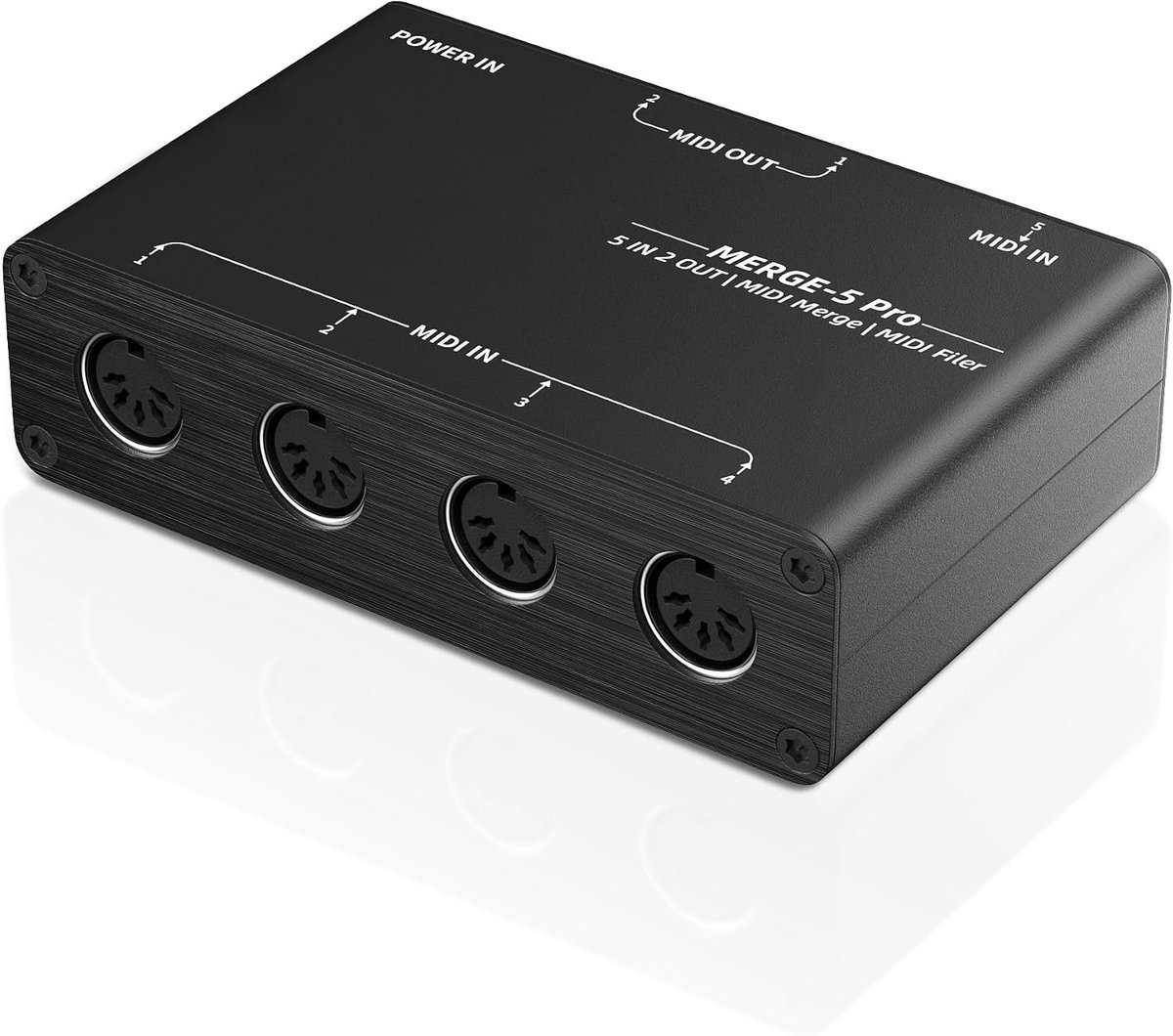 SnelShoppen - 5-In/2-Out Standalone 5-Pin MIDI Interface Merge Box - MERGE-5, Metalen MIDI Menger voor Muziekproductie, 5 Ingangen, 2 Uitgangen, USB V