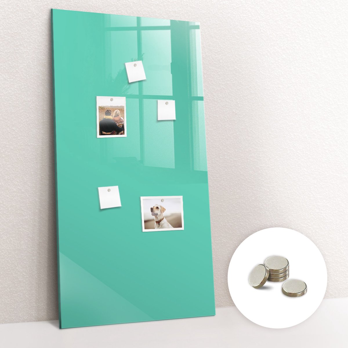 Tulup Glassboard - Turkooiskleur Magneetbord - 70 cm x 100 cm - Magneetbord Muur - Decoratief Magnetisch Bord - Memo Magneetbord Turkoois - Inclusief Gratis Magneten - Magnetisch Bord - Magneetbord Keuken