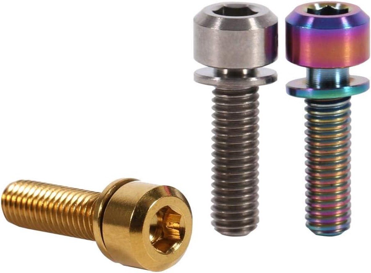 SnelShoppen - Fiets Stem Bouten Set, 6 Stuks Titanium Legering M5 x 18mm Bouten Met Ringen Voor MTB Fiets Stem, Lichtgewicht, Corrosiebestendig
