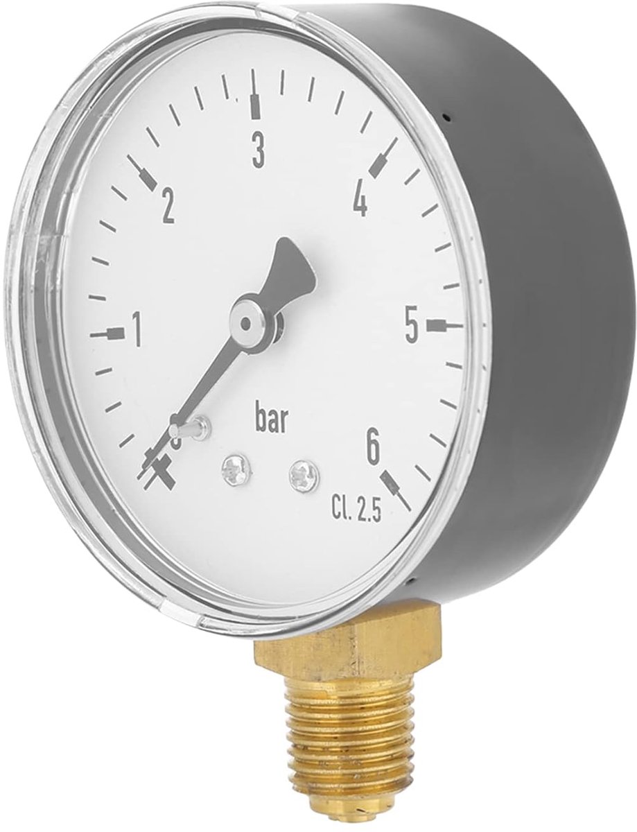 SnelShoppen - 60mm Manometer voor Lucht, Water en Olie, 0-6 Bar, 1/4" NPT Messing, Drukmeter voor Pneumatische en Hydraulische Toepassingen