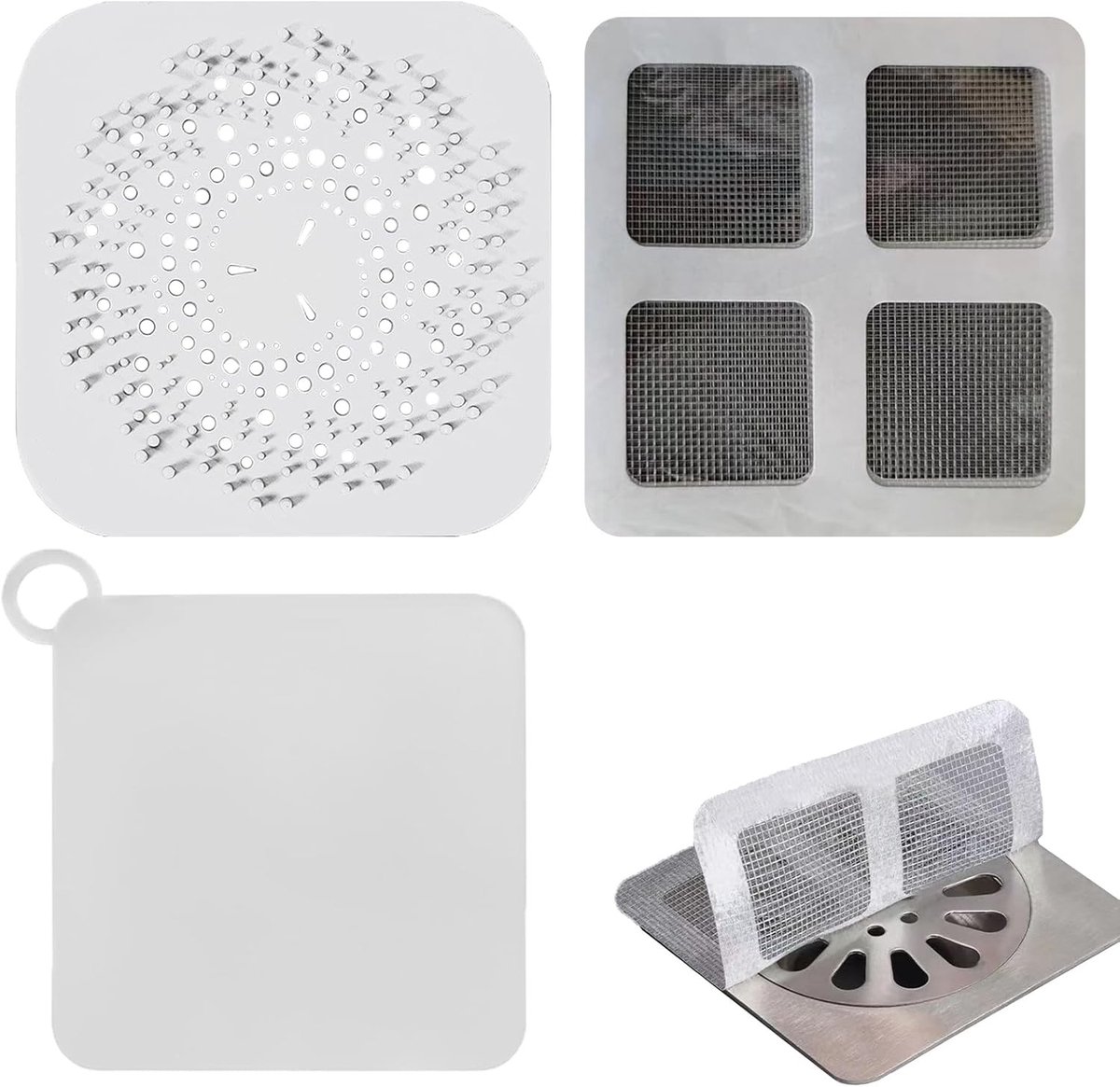 Uitgebreide set van 104 silicone afvoerzeven met haarvangers, bodemafdekkingen en wegwerpstickers voor douche en keuken - ideaal voor badkamer en badkuip, voorkomt verstoppingen en houdt afvoer schoon