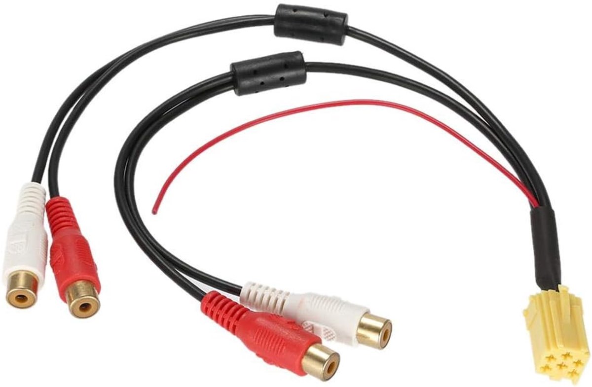 SnelShoppen - Qiilu Mini 6 Pin ISO Adapter Connector Kabel, AUX Adapter met 4 Chinch Kabels en 4 RCA Pluggen voor Auto, Plug and Play, Praktisch voor