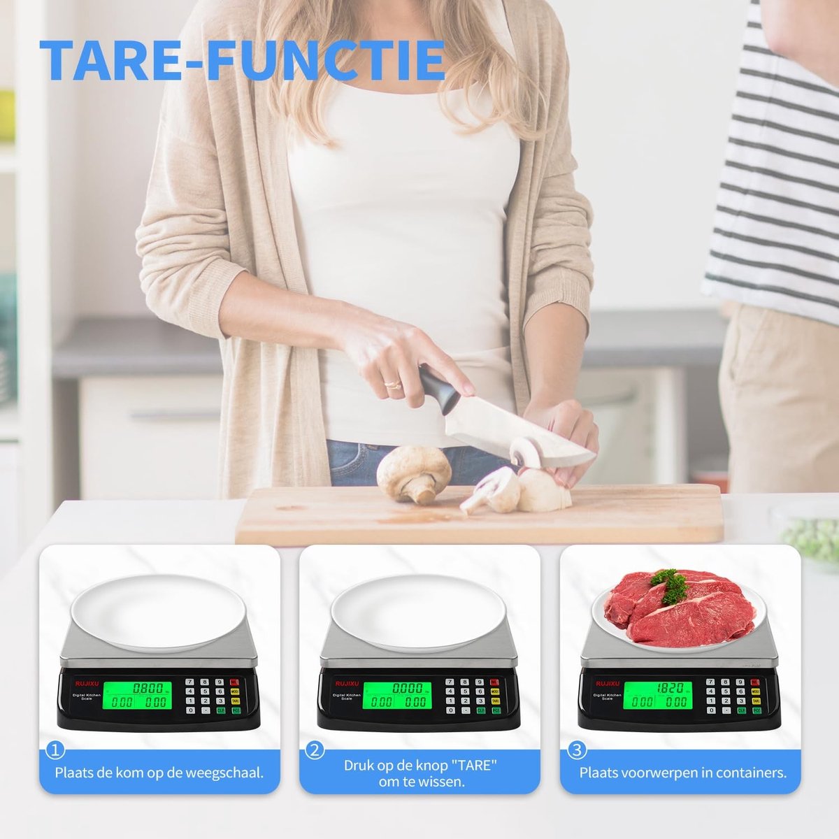 Digitale Keukenweegschaal - Zwart - 30 kg - Roestvrij Staal met LCD-Display en Tarra-Functie - Voor Keuken en Huishouden