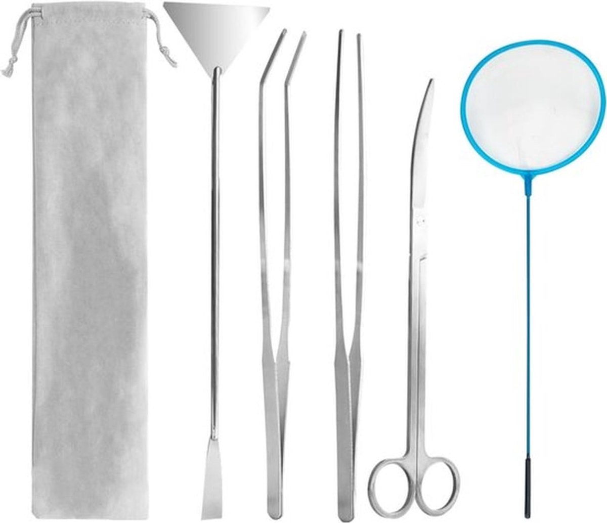 Aquarium gereedschap set met scharen, pincet en spatel - RVS aquascaping tools voor terrarium en vissenverzorging