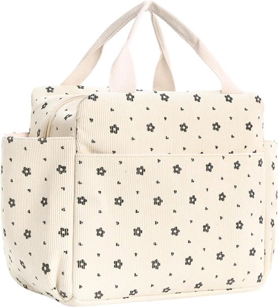Draagbare koelers voor vrouwen met grote capaciteit, thermische tas met aluminium voering, ideaal voor werk, reizen, school en picknicks (beige, bloemenpatroon)