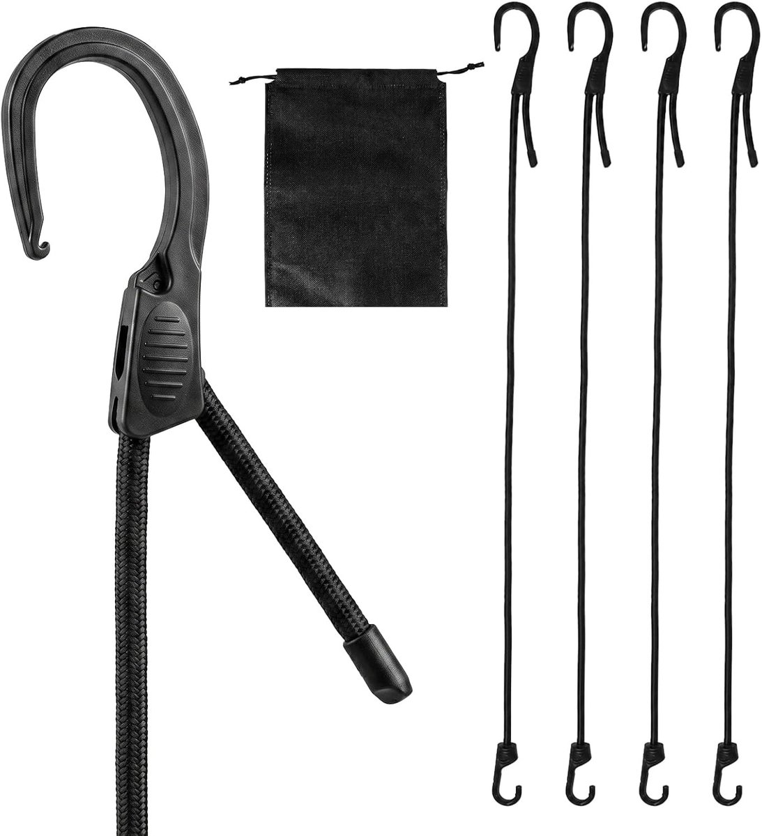 Verstelbare Bagagespin met Haken - Zwart - 100 cm - Elastisch Koord met Sterke Haken - Voor Camping en Bagage