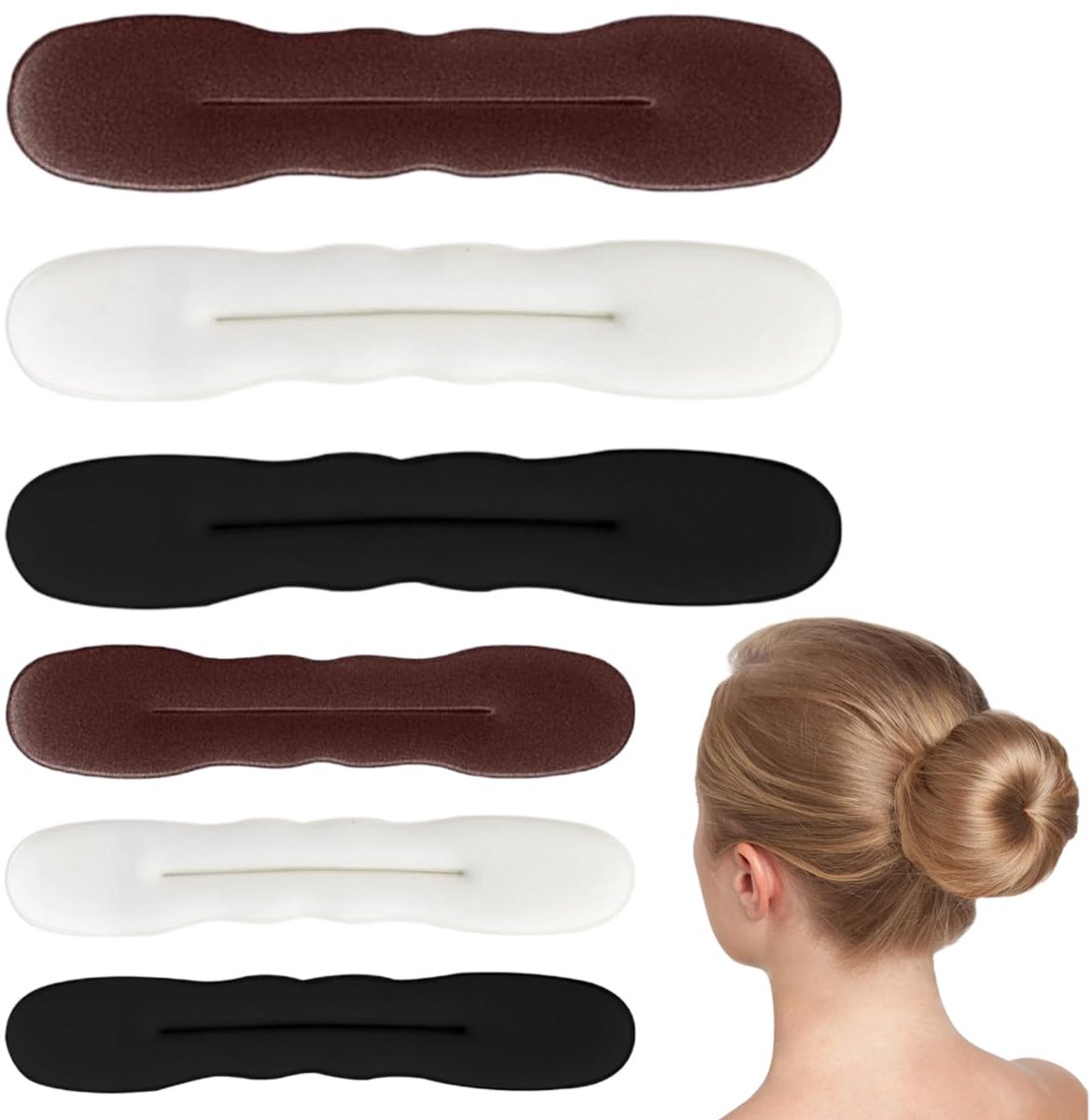 Thijox - 6 Stuks Hair Bun Maker Dutt Maker, Magische Haarknot voor Dames en Meisjes, Lichtgewicht Haaraccessoires in Zwart, Wit en Bruin, 3 Grote en 3