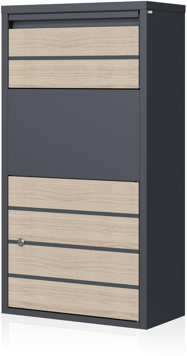 Famanu – Brievenbus met pakketvak in beukenhout en antraciet 7016, gepoedercoat staal, wand- en vloermontage
