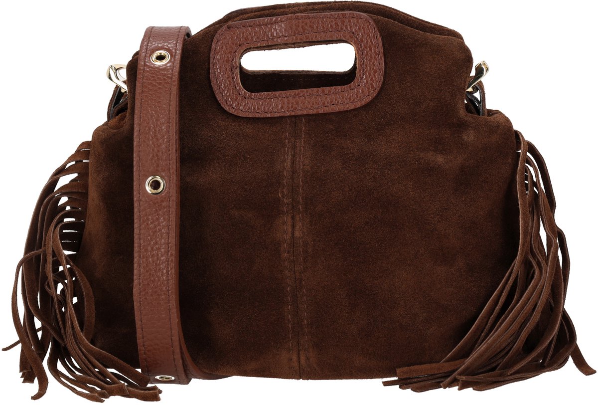 Charm London Vittoria Handtas - Suède Leer - Schoudertas - Crossbodytas - Afneembare Schouderband - Franjes - Leren Dames Tas - Bruin