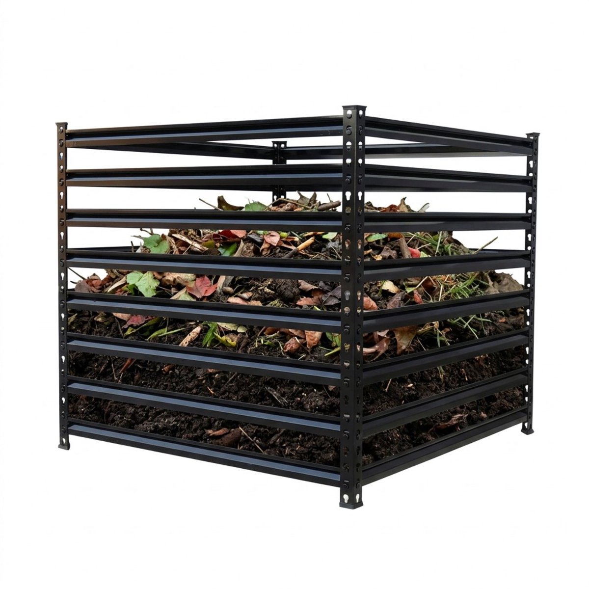 Famanu – Metalen compostbak biokomposter voor de tuin, 900 liter, staal, 90 x 100 x 100 cm, zwart