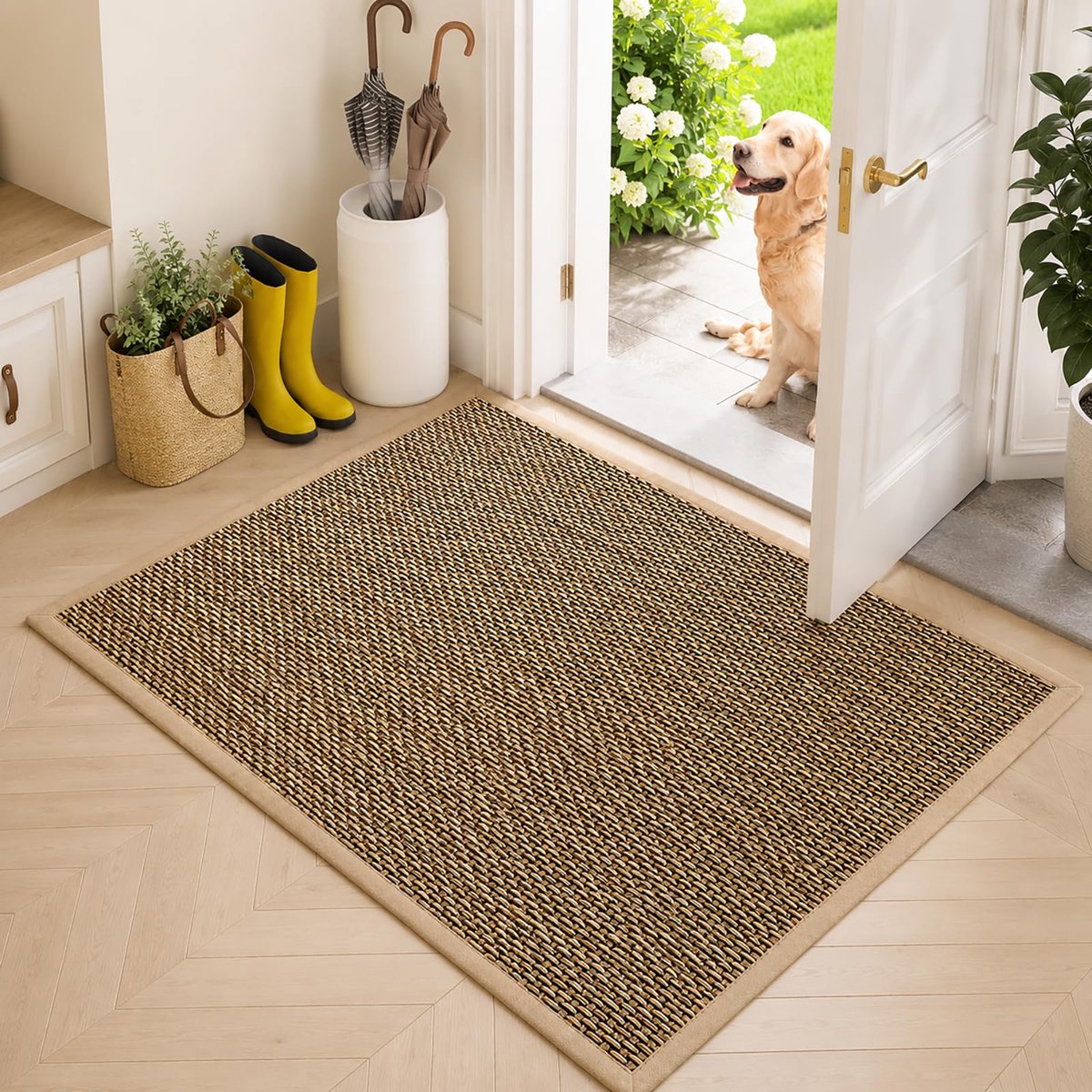 Famanu Antislip deurmat voor binnen en buiten, wasbaar en waterdicht, absorberende deurmat voor de ingang, 60 x 90 cm Zwart