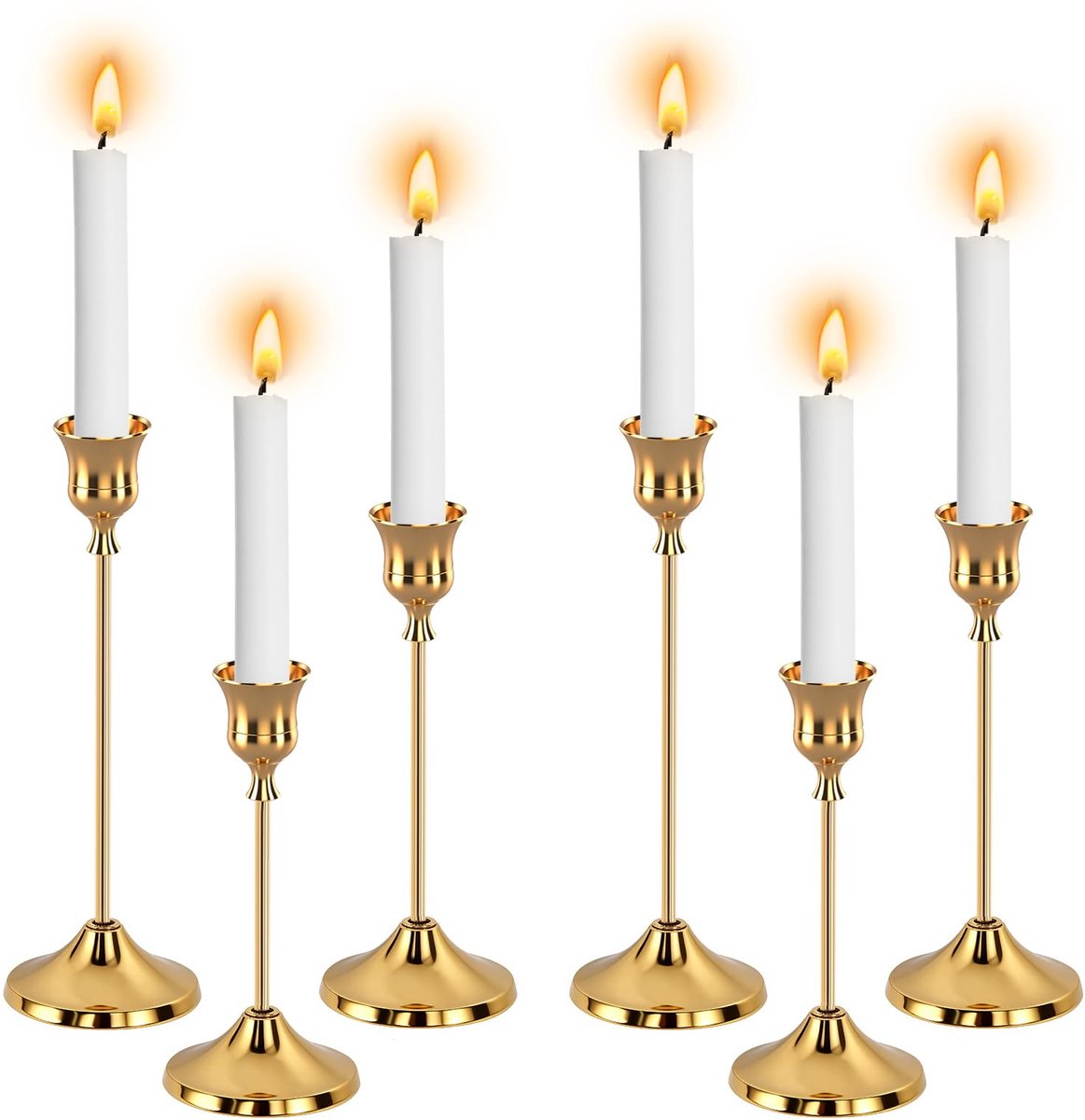 Famanu Set van 6 gouden kandelaars, kaarsenstandaards voor staafkaarsen, ideaal voor bruiloften en feestelijke decoratie