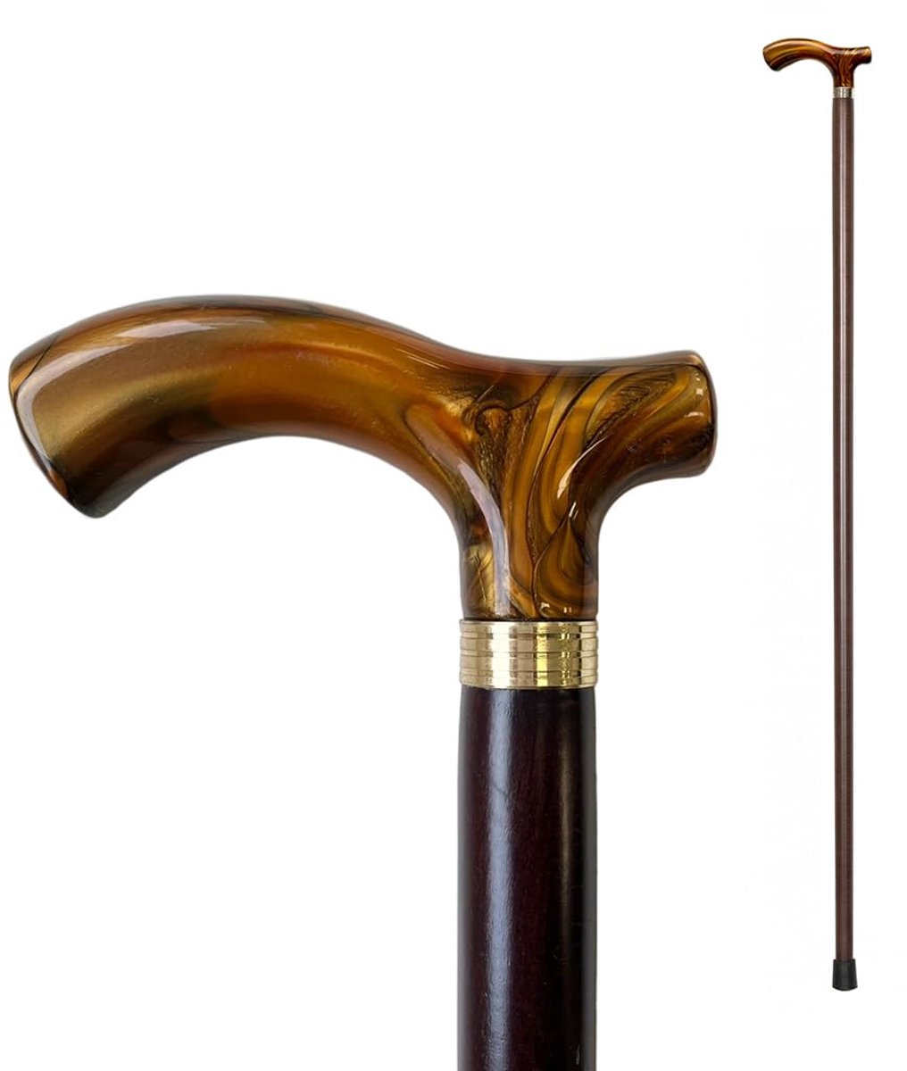 Famanu – Klassieke houten wandelstok met methacrylaat handvat, lichtgewicht en stevig, elegant design in bruin