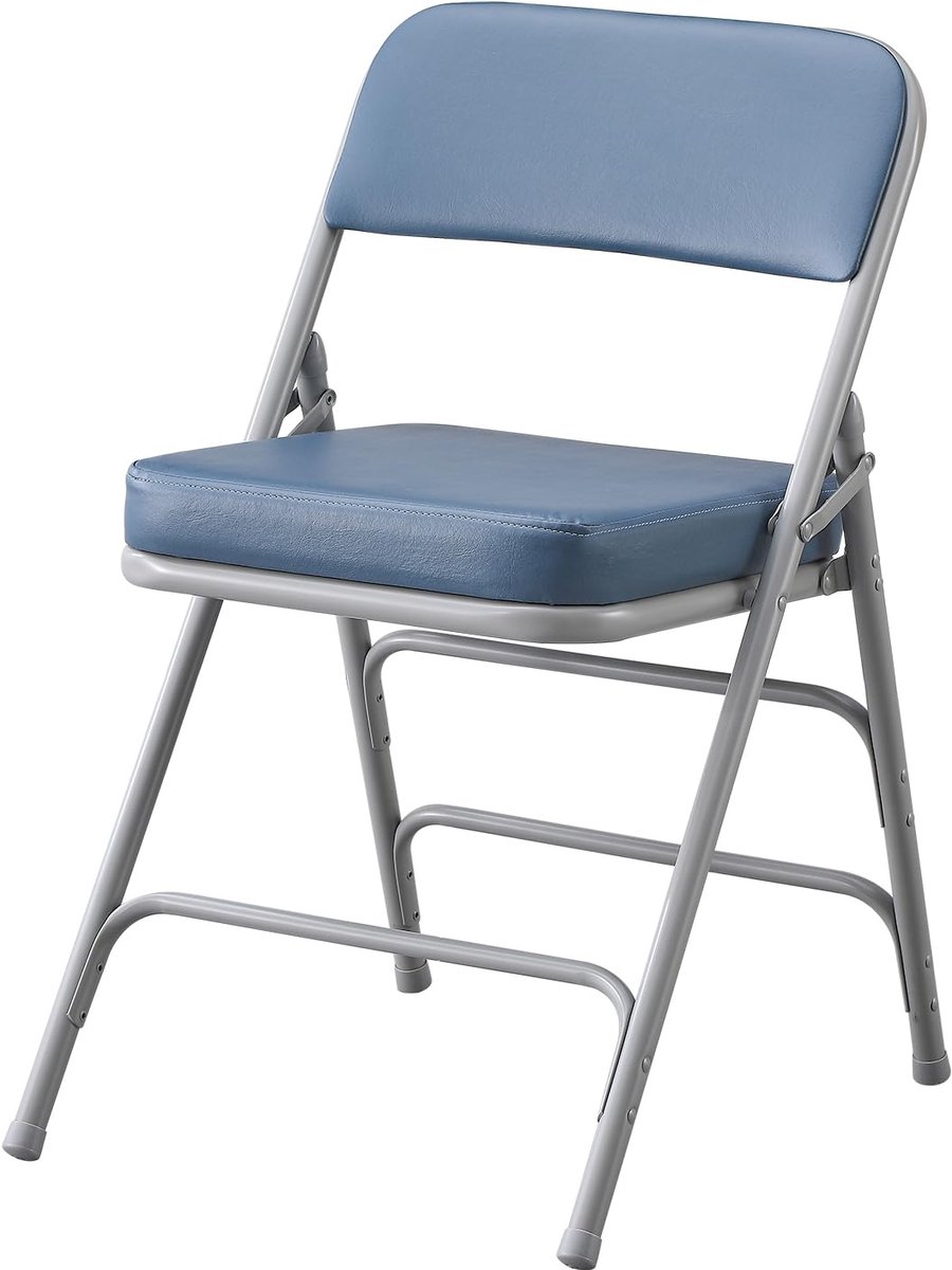Famanu Opvouwbare klapstoel met ultra dikke gewatteerde zitting, comfortabele metalen stoel in blauw, ideaal voor binnengebruik