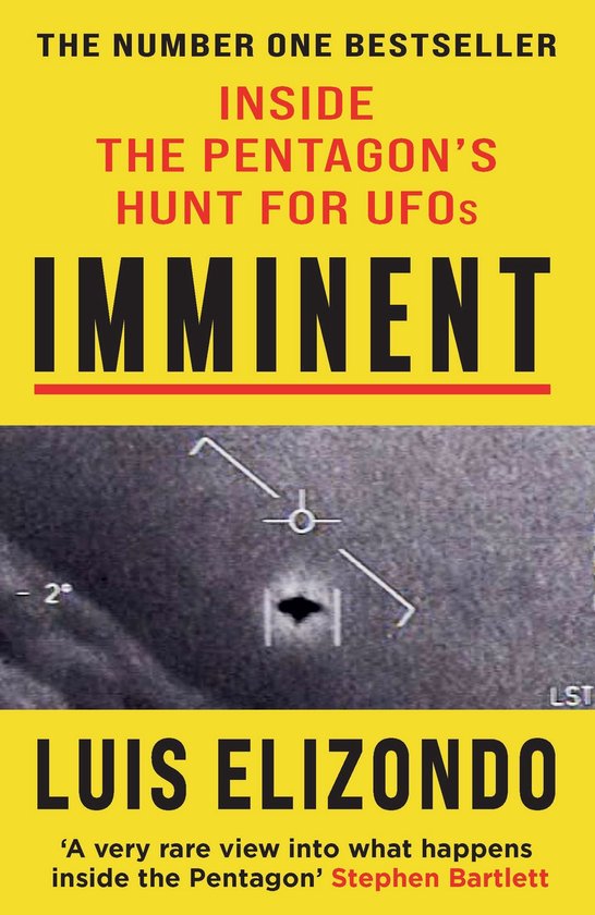Boek "Imminent" met "The Pentagon's Hunt for UFOs" en een radarbeeld van een UFO.