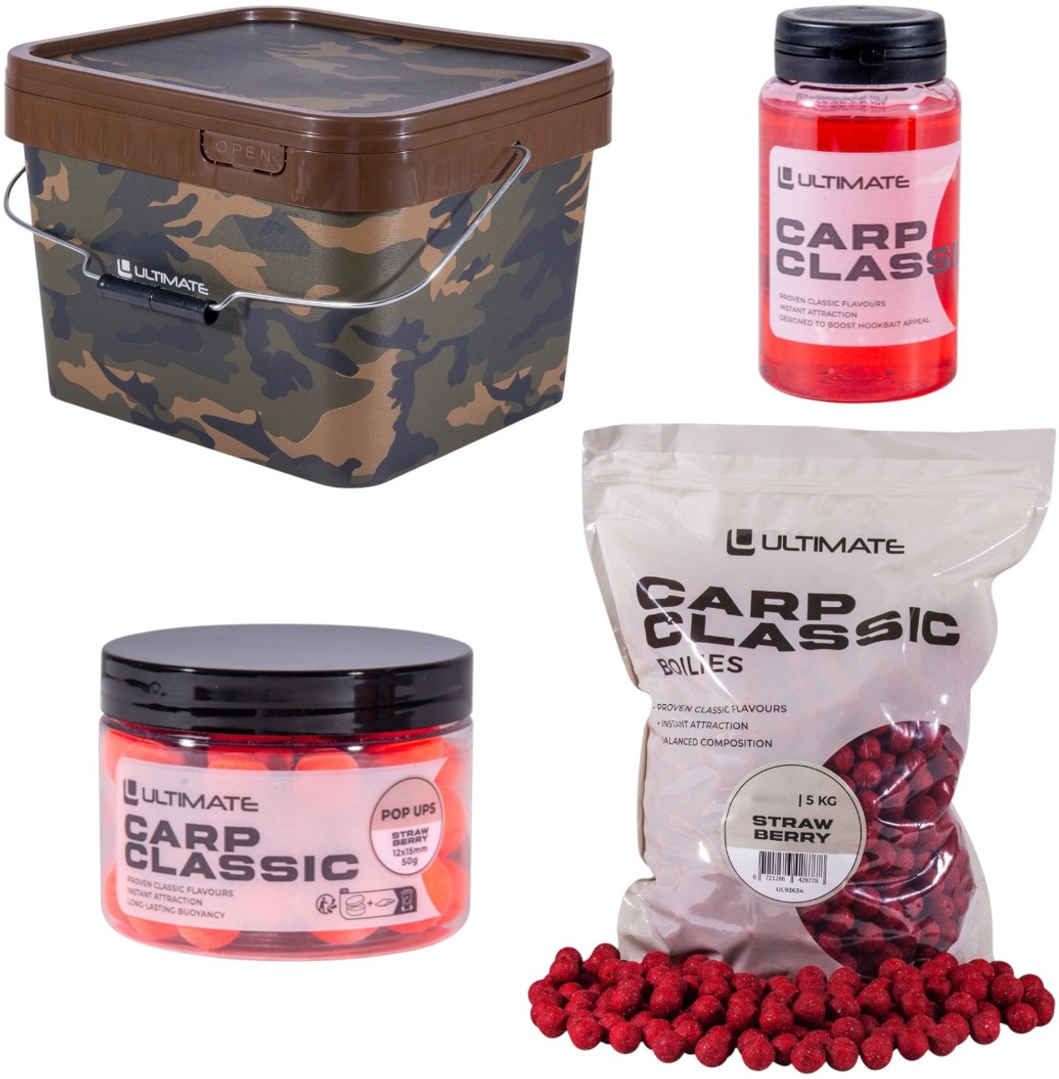 Ultimate Bucket Deal Carp Classic Strawberry (Incl. 5kg boilies) - Karper Set