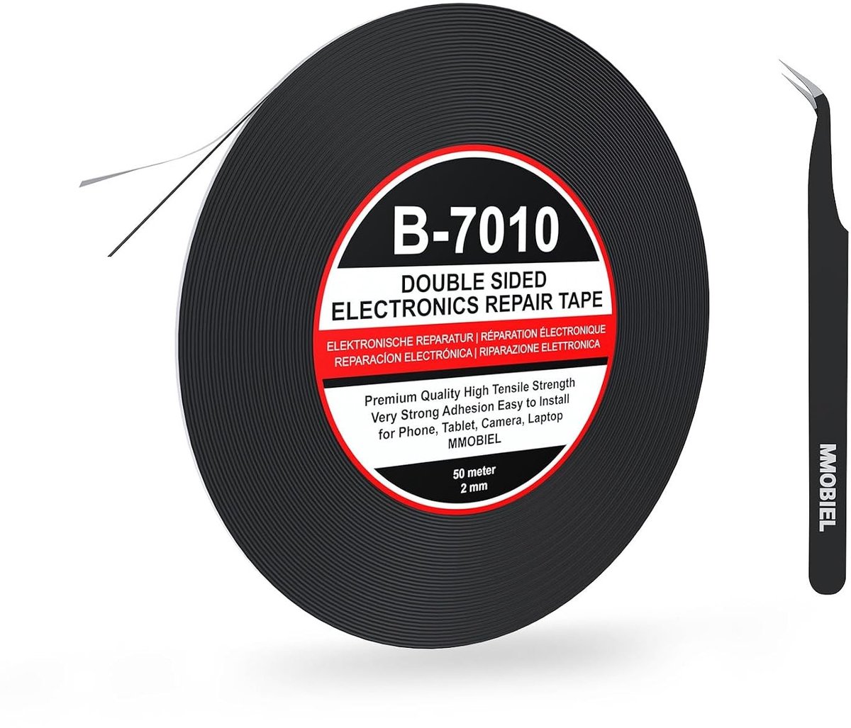 Dubbelzijdige Lijmtape 2mm x 50m – Zwarte Montage Tape met Sterke Acrylaat Hechting voor LCD Schermen, Glas, Telefoons, Tablets en Laptop Reparaties – Inclusief Pincet en Accessoires