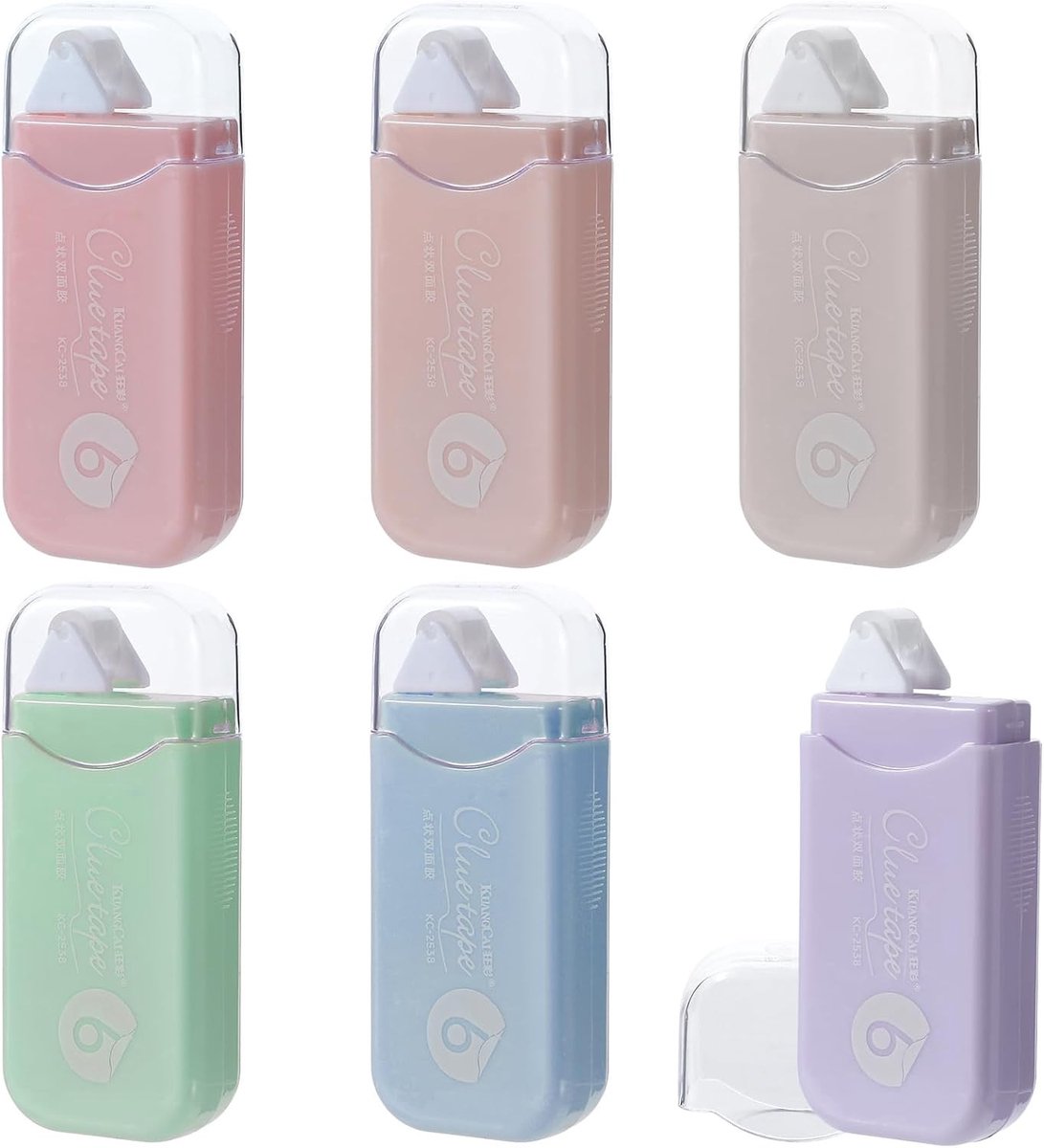 Dubbelzijdige Lijmrollers Set van 6 Stuks voor Scrapbooking, Foto's, Enveloppen en Kantoorgebruik - Scheurvast en Ideaal voor Creatieve Projecten (5mm x 6m)