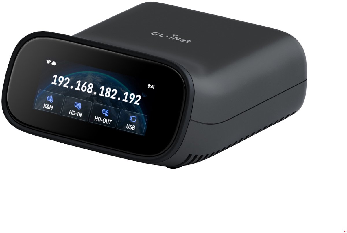 KVM Switch Dual-Band Wi-Fi 6 - 4K 30FPS Video Passthrough - 2,22 Inch Touchscreen - USB-C Ethernet HDMI - Voor Remote IT Beheer