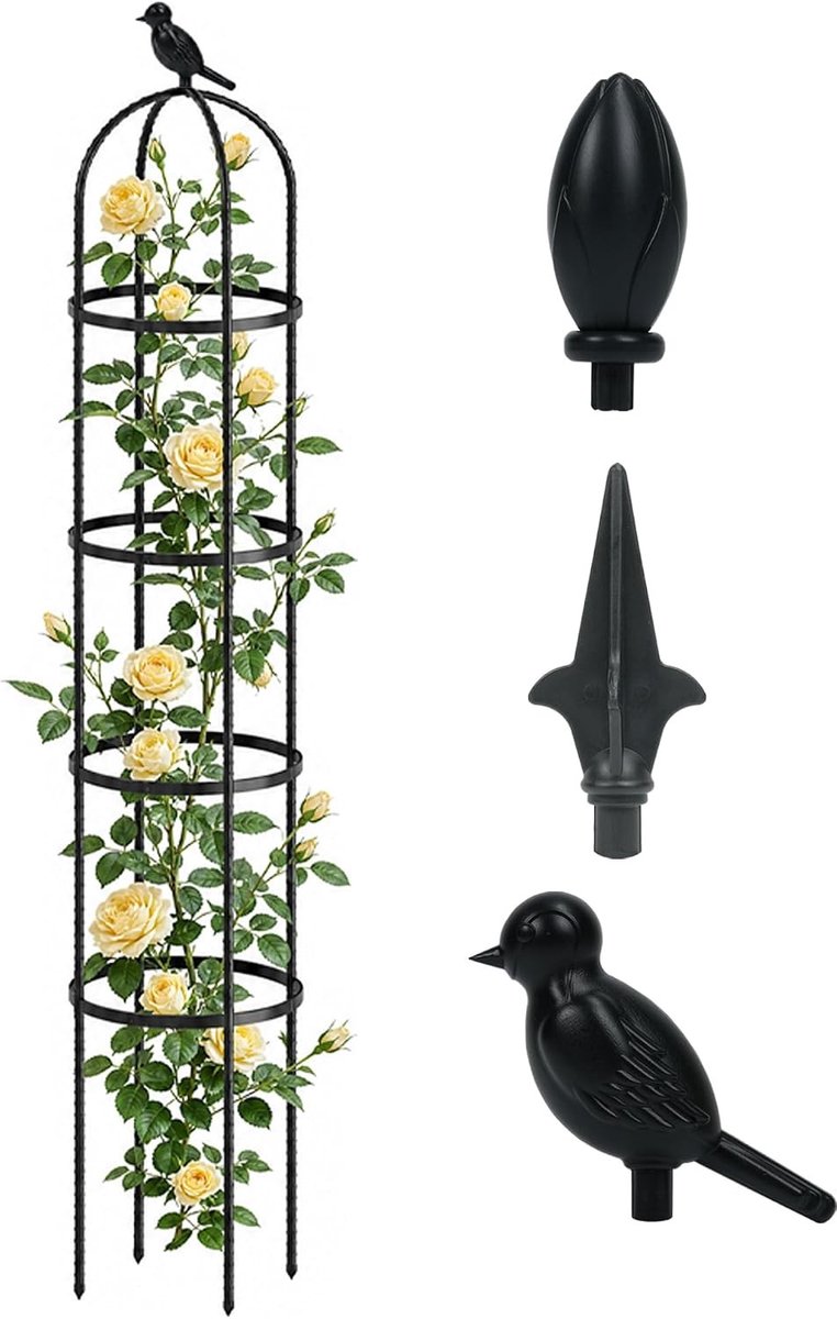 175cm Tuin Obelisk Klimrek voor Klimplanten, Ronde Metalen Plantondersteuning voor Rozen, Clematis en Jasmijn, Duurzaam en Stijlvol voor Binnen en Buiten