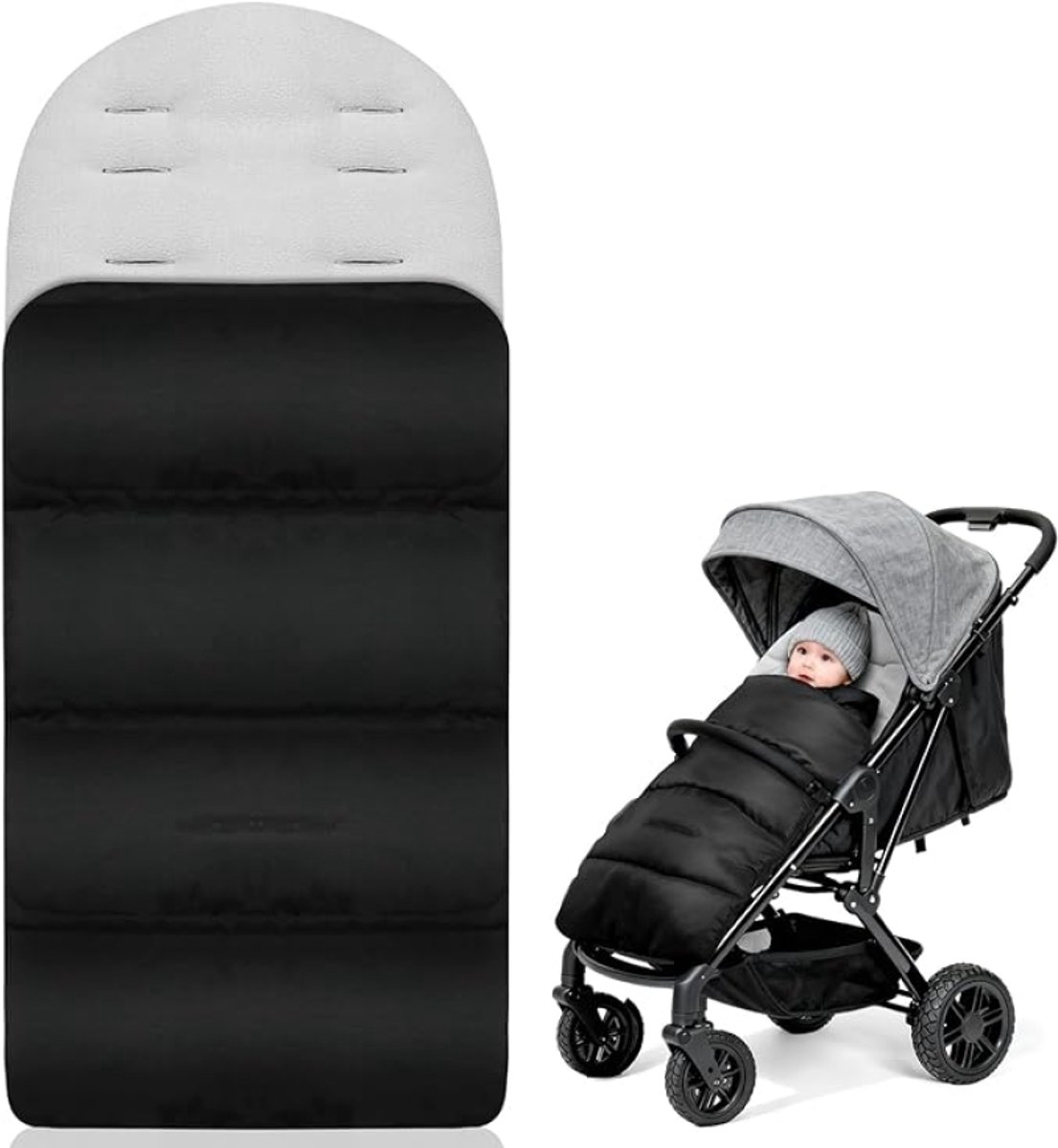 Voetenzak voor kinderwagen - Universeel, waterdicht, machinewasbaar - Grijs - Babyvoetenzak met ritssluiting, 84x40 cm