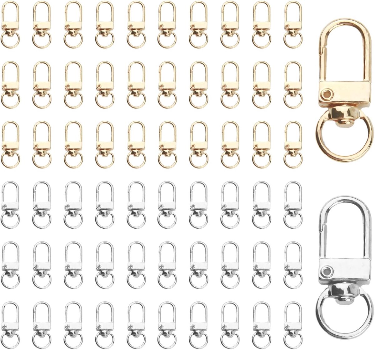 Sleutelhangers met karabijnhaak goud - 60 stuks - 360° draaibaar - ideaal voor DIY-projecten - ShopVlot