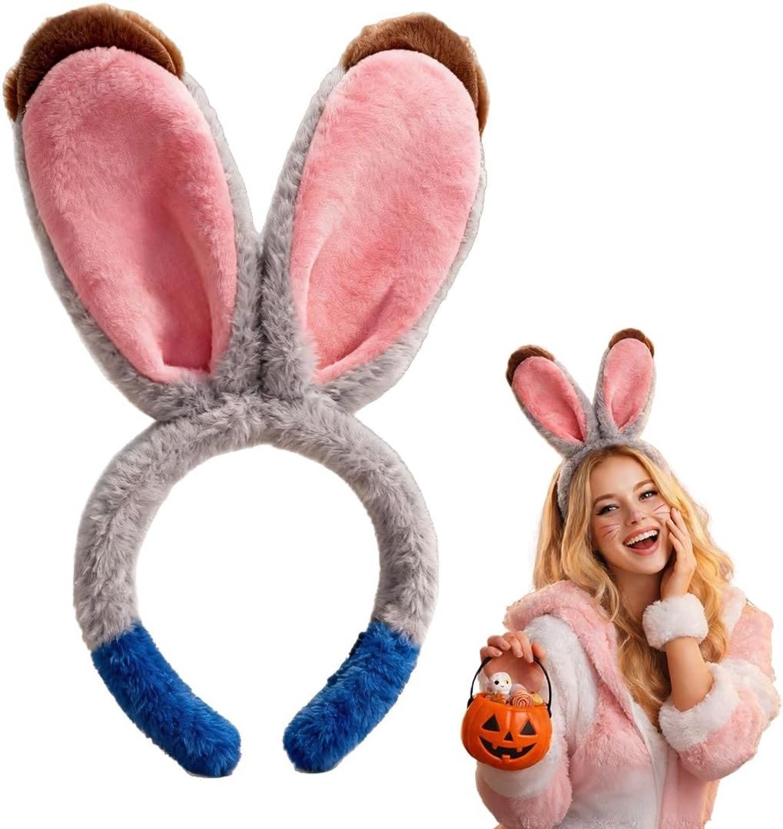 Kostuum met Pluche Konijnenoren en Hoofdband voor Carnaval, Pasen, Verjaardagen, Cosplay en Cadeaus voor Jongens en Meisjes