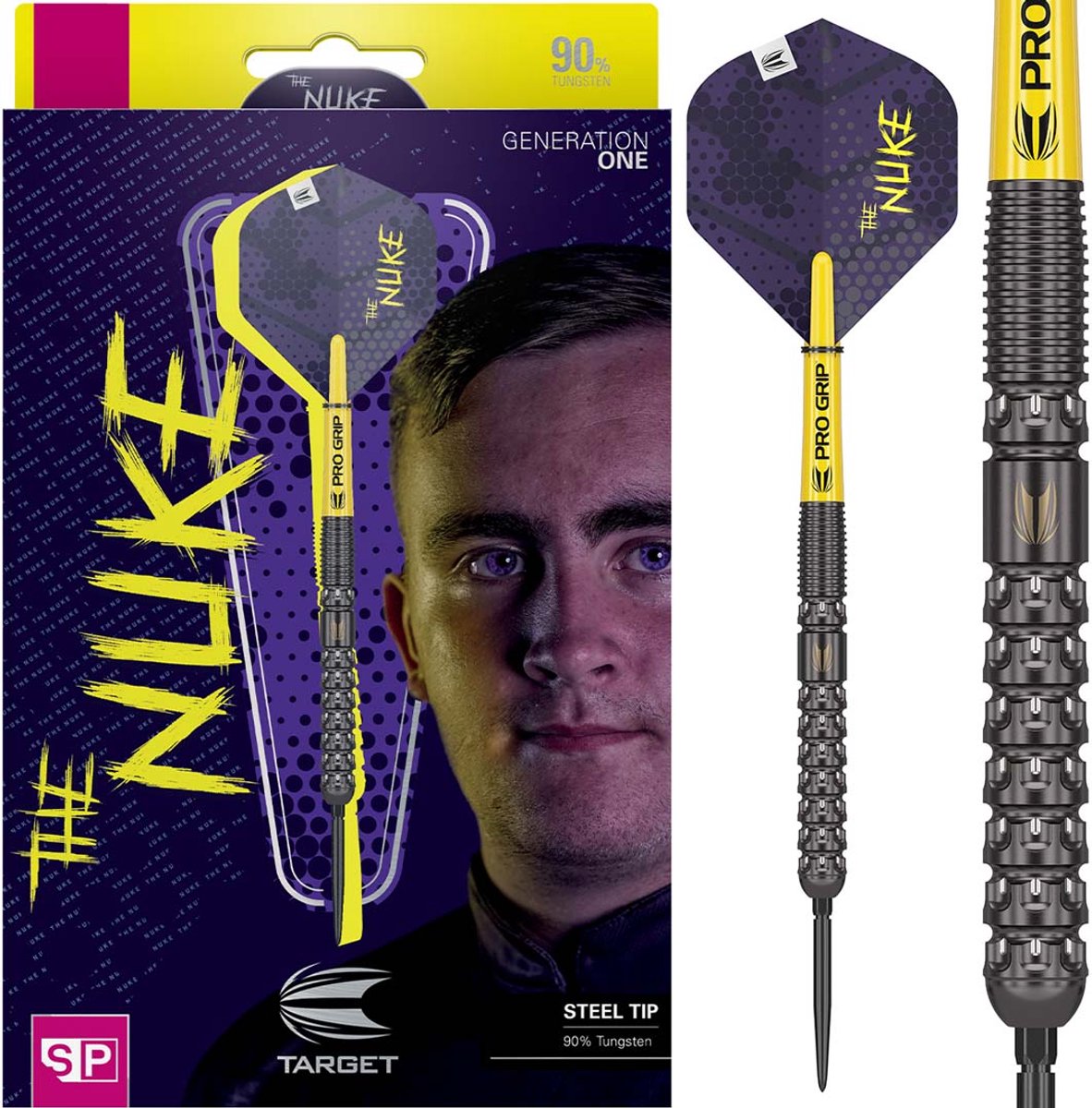 Target Darts Luke Littler G1 Steel Tip Dartpijlen 24G - 90% Wolfraam Barrels met Swiss Point Technologie - Pro Grip Shafts en Ultra Flights - Professionele Dartset