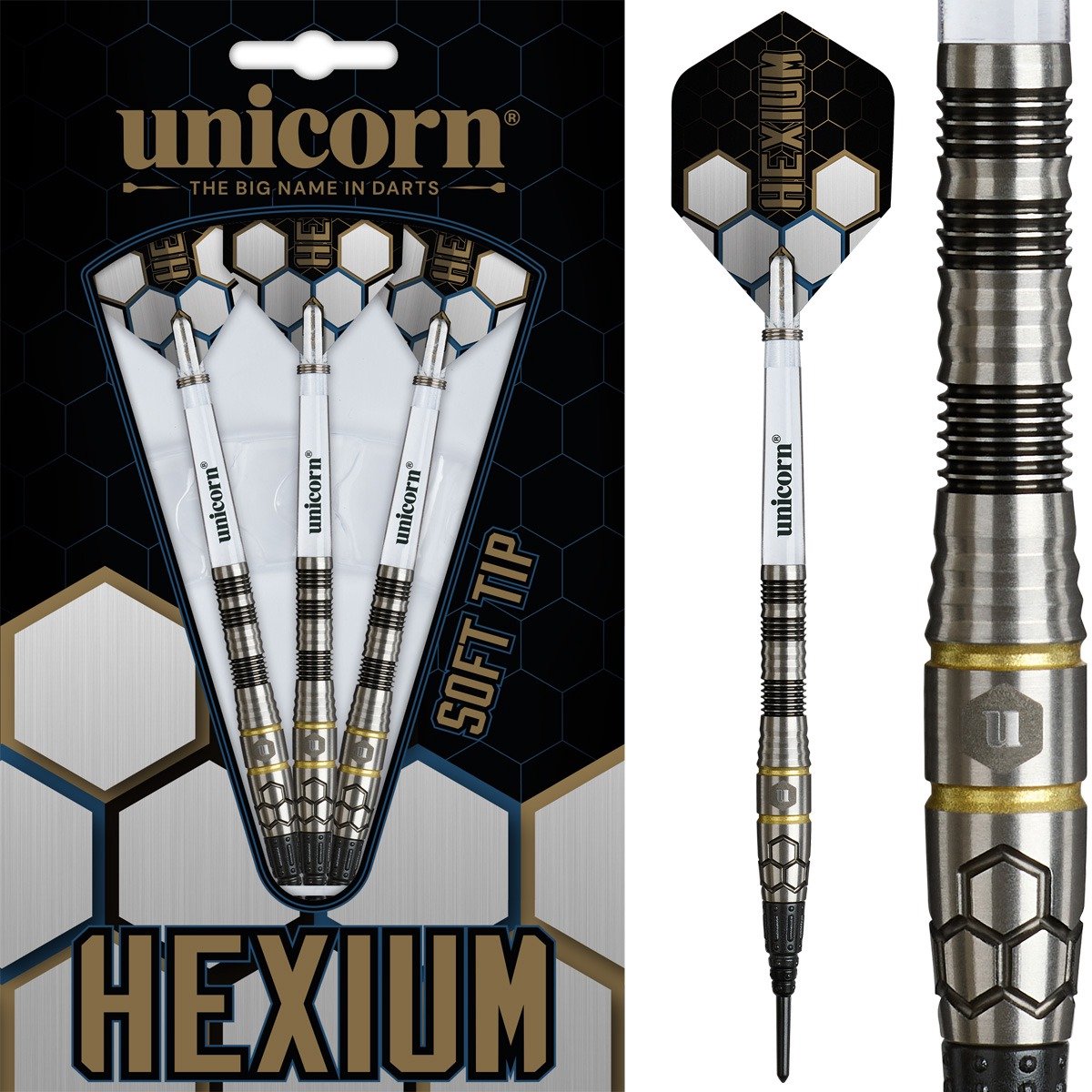 Unicorn Hexium 1 Black Gold 90% - Soft Tip Darts