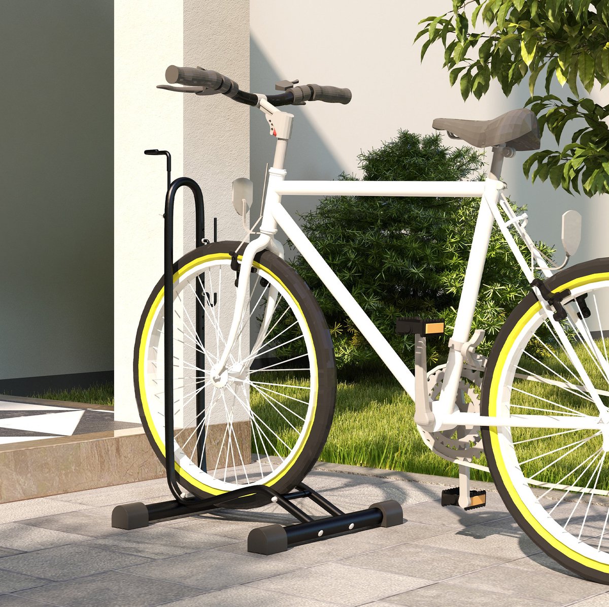 REDOM - Fietsenstandaard - Verticaal en horizontaal - Verstelbare haken - Voor garage en thuis - Metaal - Zwart - 45 x 44 x 118 cm