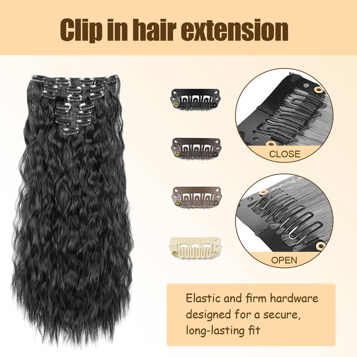 Lakaisa Long Wave Human Hair Extensions Clip In Extensions Real Human Hair Extensions Clip Invisible #1B Natural Black - ShopVlot