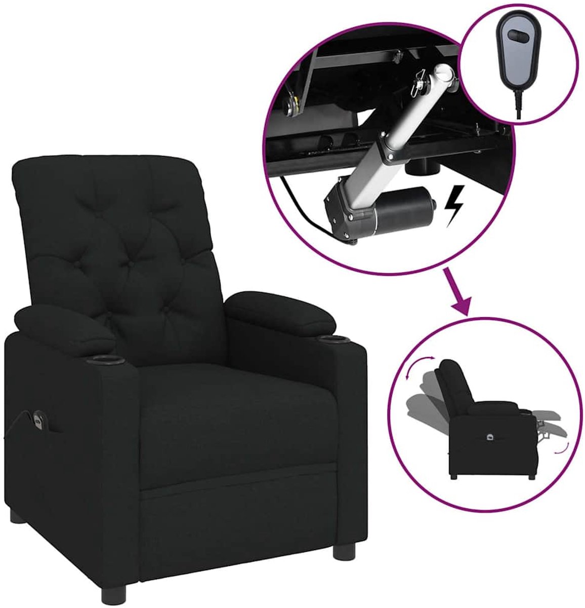 vidaXL Fauteuil - verstelbaar - elektrisch - stof - zwart