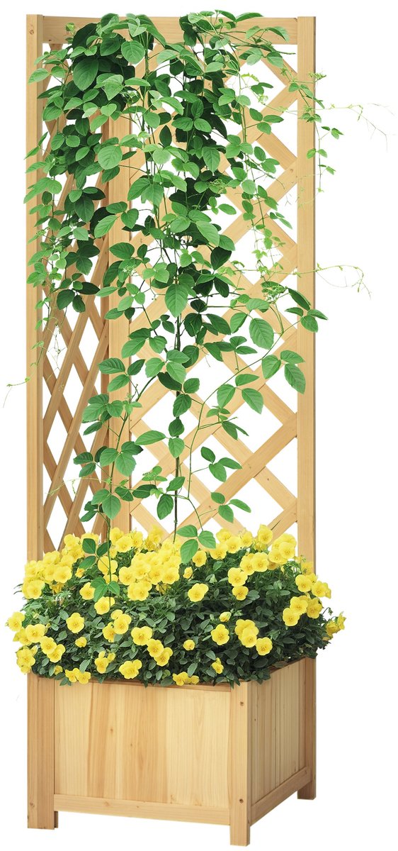 Sogiol® Houten plantenbak met klimrek - hoekplantenbak voor buiten - 40x40x145 cm - naturel
