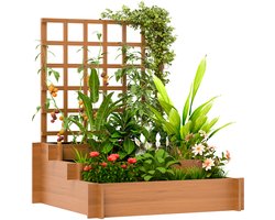 Sogiol® Houten plantenbak - met Trellis 3 Niveaus - met klimrek voor wijnranken - houten verhoogde plantenbakken - 95x95x110cm - bruin