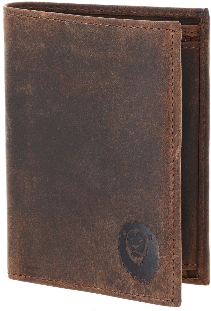oxmox Leren portemonnee Leather RFID Protect Kombibörse Freedom Lion Embossed Vintage Dark Brown donkerbruin
