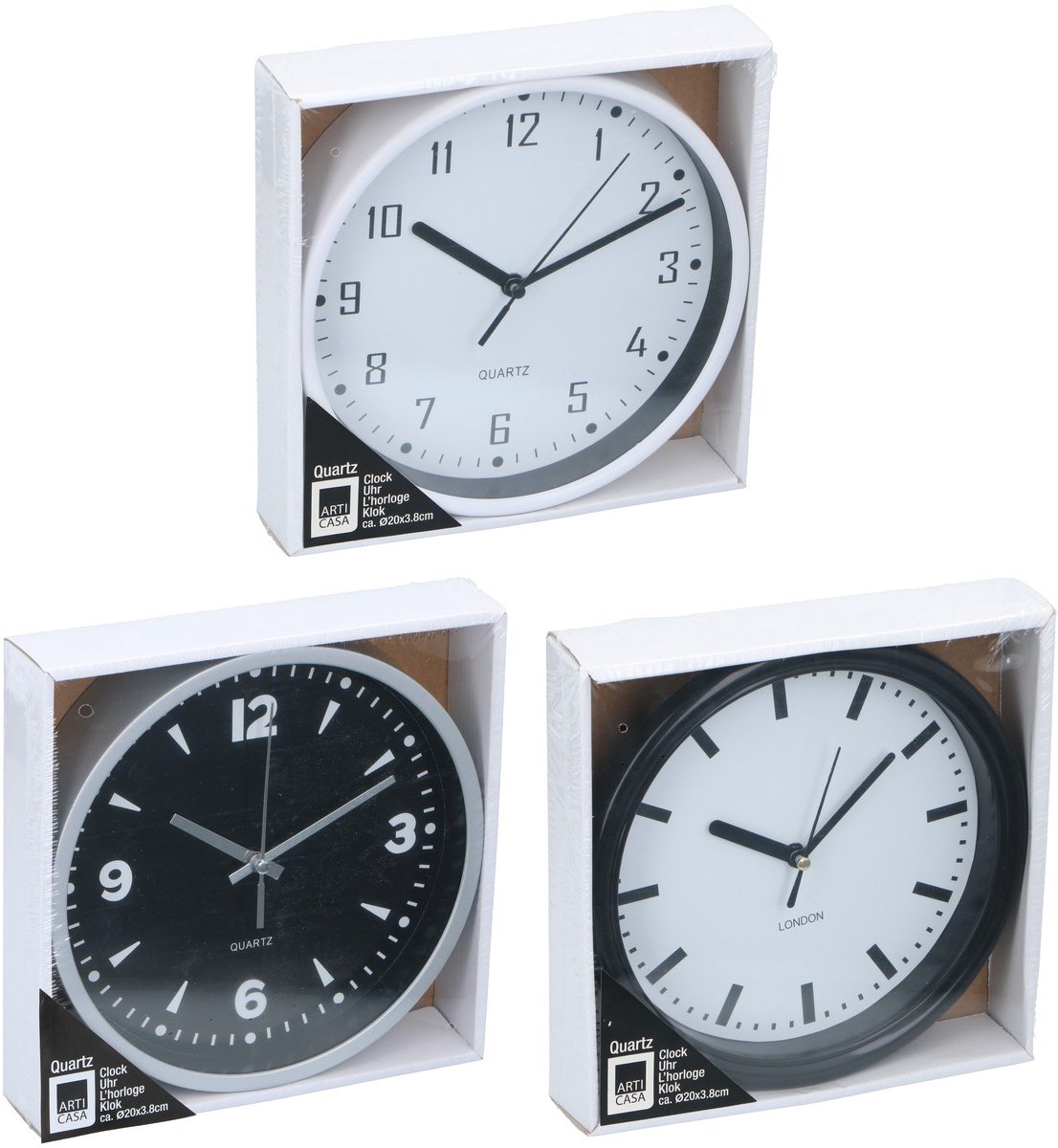 Arti Casa Wandklok Ø20x3,8cm - Quartz Klok met Modern en Tijdloos Ontwerp - Duidelijke Wijzerplaat, Makkelijk Afleesbaar - Geschikt voor Elke Ruimte - Kunststof - Kleur Zwart