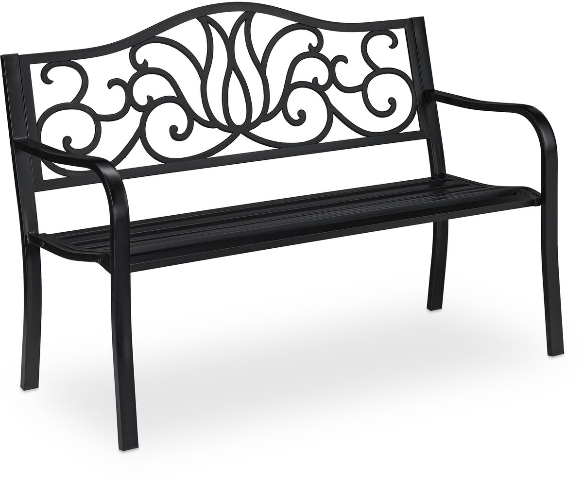 Famanu – Tuinbank antiek voor 2 personen, metalen bank voor terras, stalen balkonbank 90x127.5x63 cm, zwart