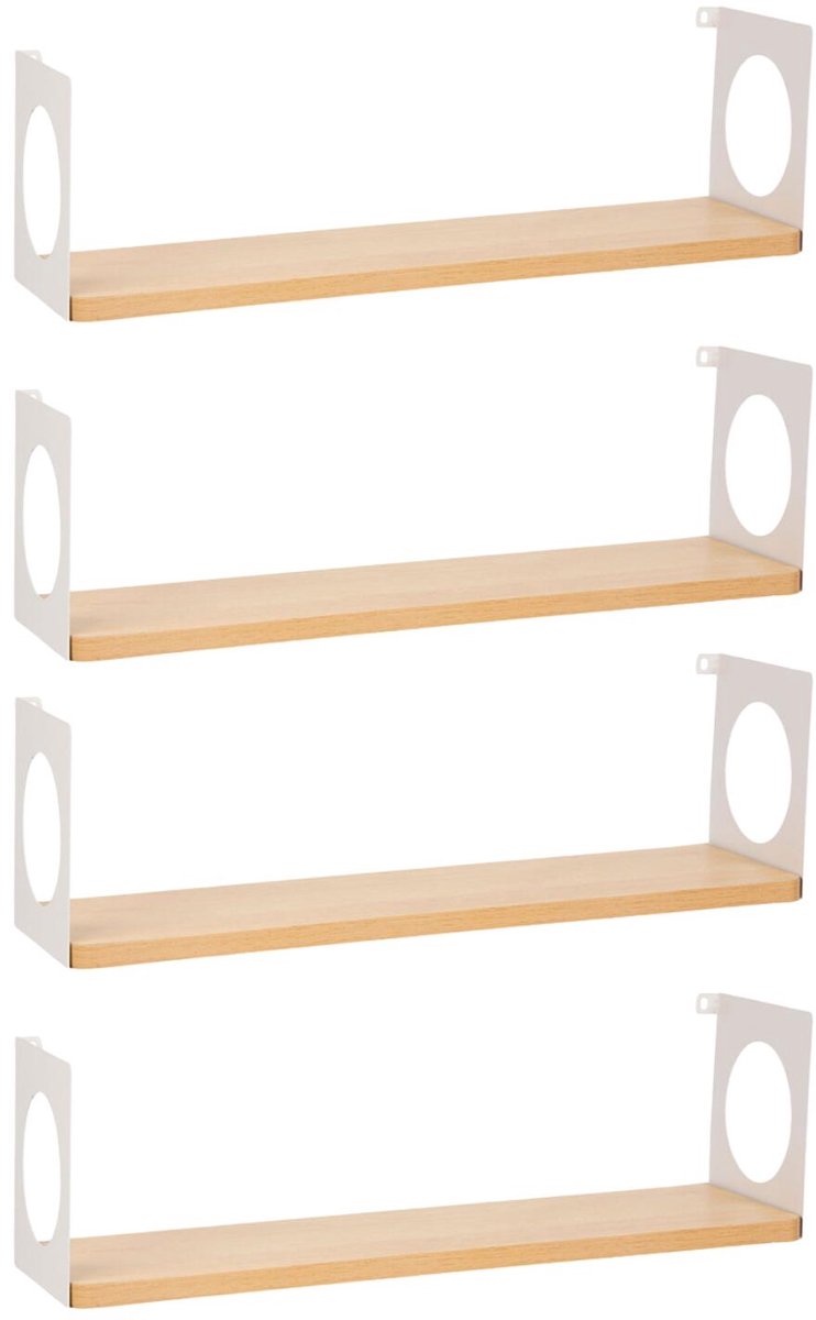 Ostaria Wandplank Romeo - 4x - hout/wit - MDF/ijzer - 50 cm - boekenplank - hangplank
