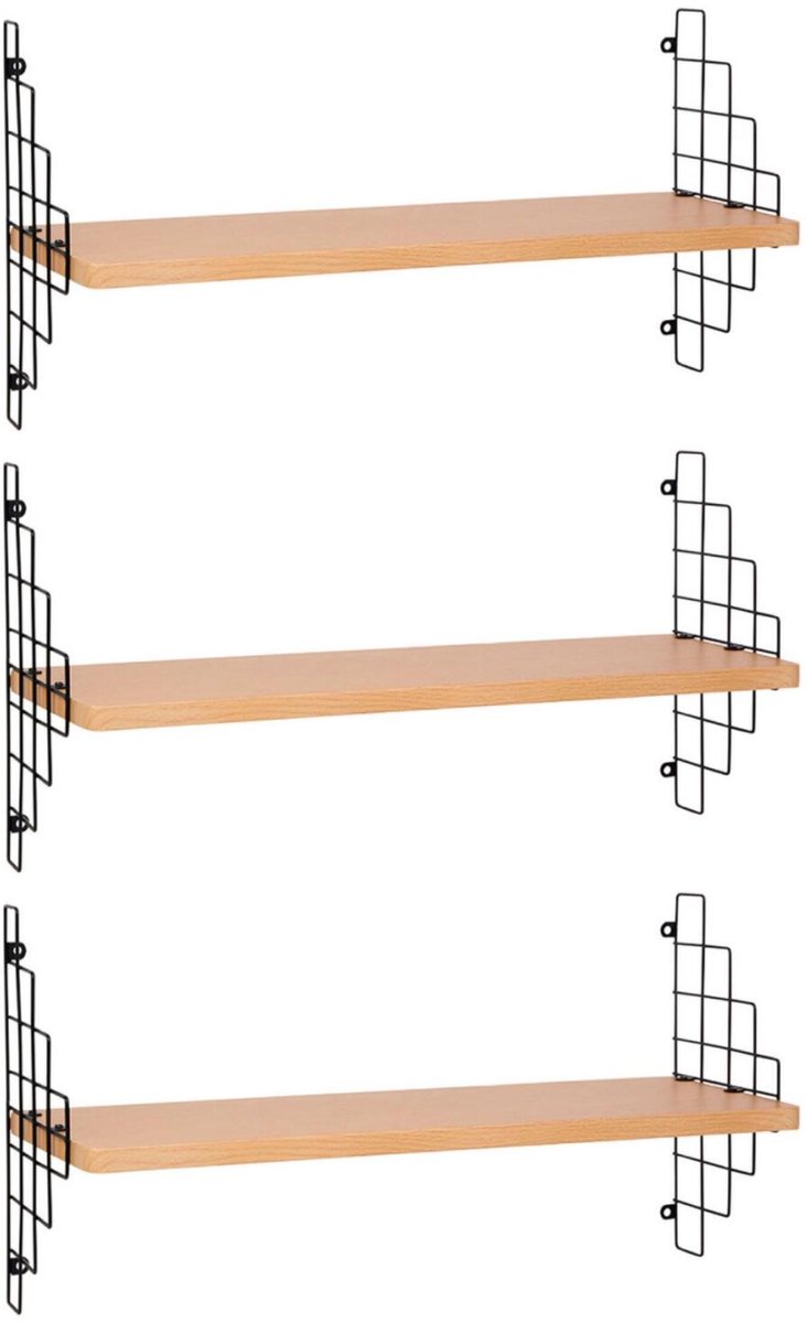 Ostaria Wandplank Carole - 3x - bruin/zwart - MDF/metaal - 50 cm - muurplank - hangplank