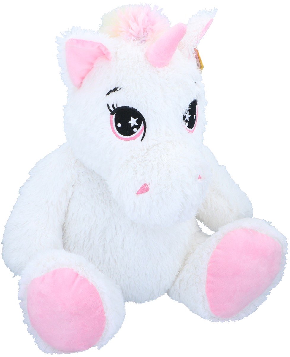 Sunkid Pluche Eenhoorn Zittend - Superzacht Knuffeldier voor Kinderen - Kindvriendelijk - Schattig Eenhoorndesign - Ideaal Cadeau - 80x35x28 cm - Wit met Roze Accenten