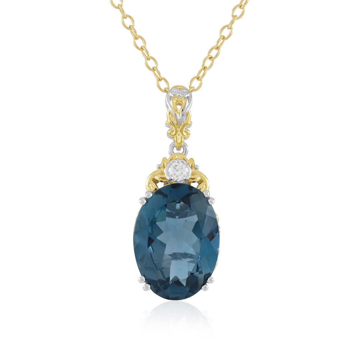 Cavill - 10,4 ct Londen Blauwe Topaas Hanger - Ovaal Geslepen - 925 Sterling Zilver Ketting - Elegante Blauw Zilver Ketting met Zirkonia