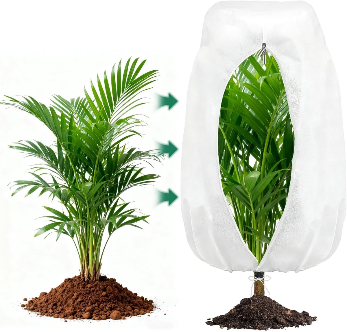 Winterbescherming voor Planten met Trekkoord en Rits, Fleece Doek tegen Kou en Vorst, 140 x 200 cm, Wit, Tuinbescherming, Plantenzorg, Vorstbescherming