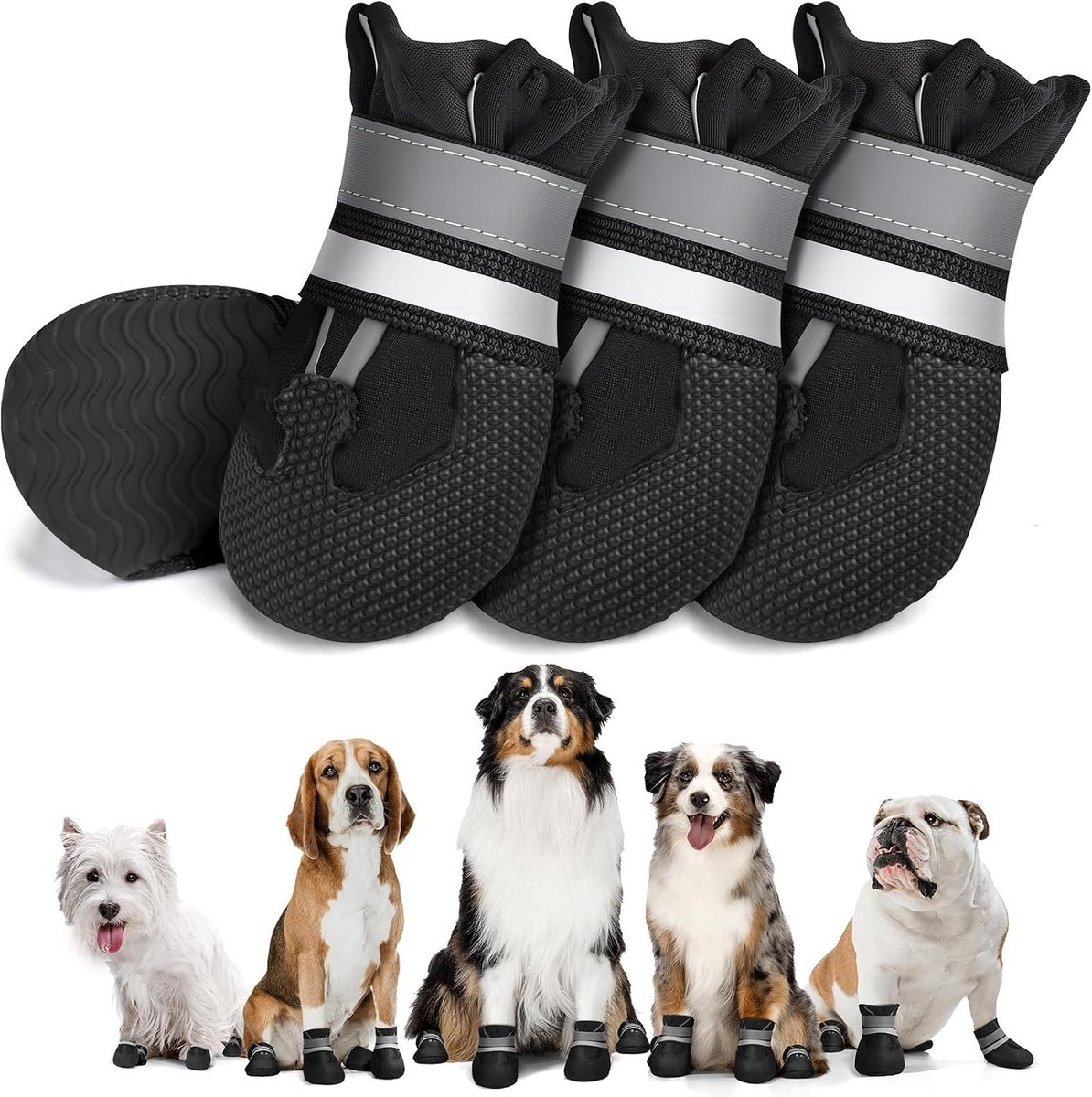 Waterdichte en Antislip Hondenschoenen met Reflecterende en Verstelbare Bandjes voor Kleine en Middelgrote Honden, 2 Paar Wasbare Hondensokken