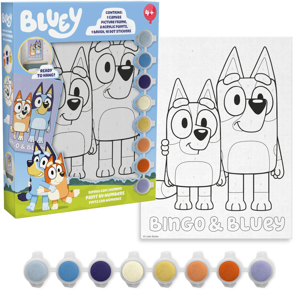 Bluey & Bingo Verf op nummer set - Schilderij op canvas voor kinderen 4+ - blauw, Bingo, Bluey