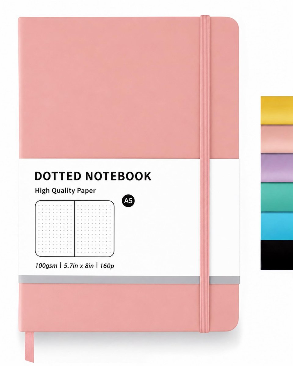 FENSPARK Bullet gestippeld dagboek notitieboek, 160 pagina's, A5 medium formaat (14,2 x 20,3 cm), lederen harde kaft - ShopVlot