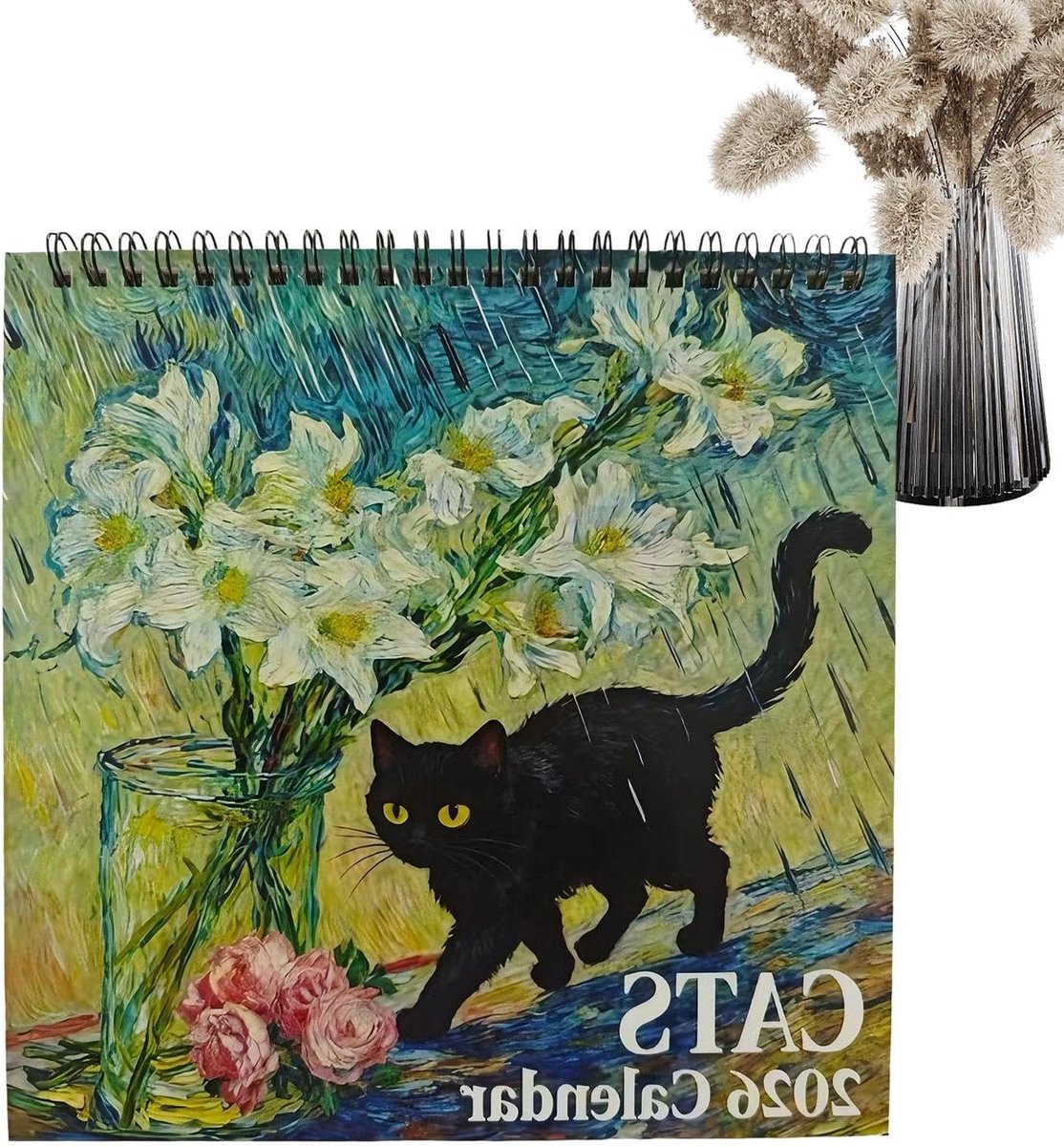 Wandkalender Katten - Jaarplanner 2026 - Afspraken Plannen - Decoratieve Kunst - 21 x 21 cm - Multicolor