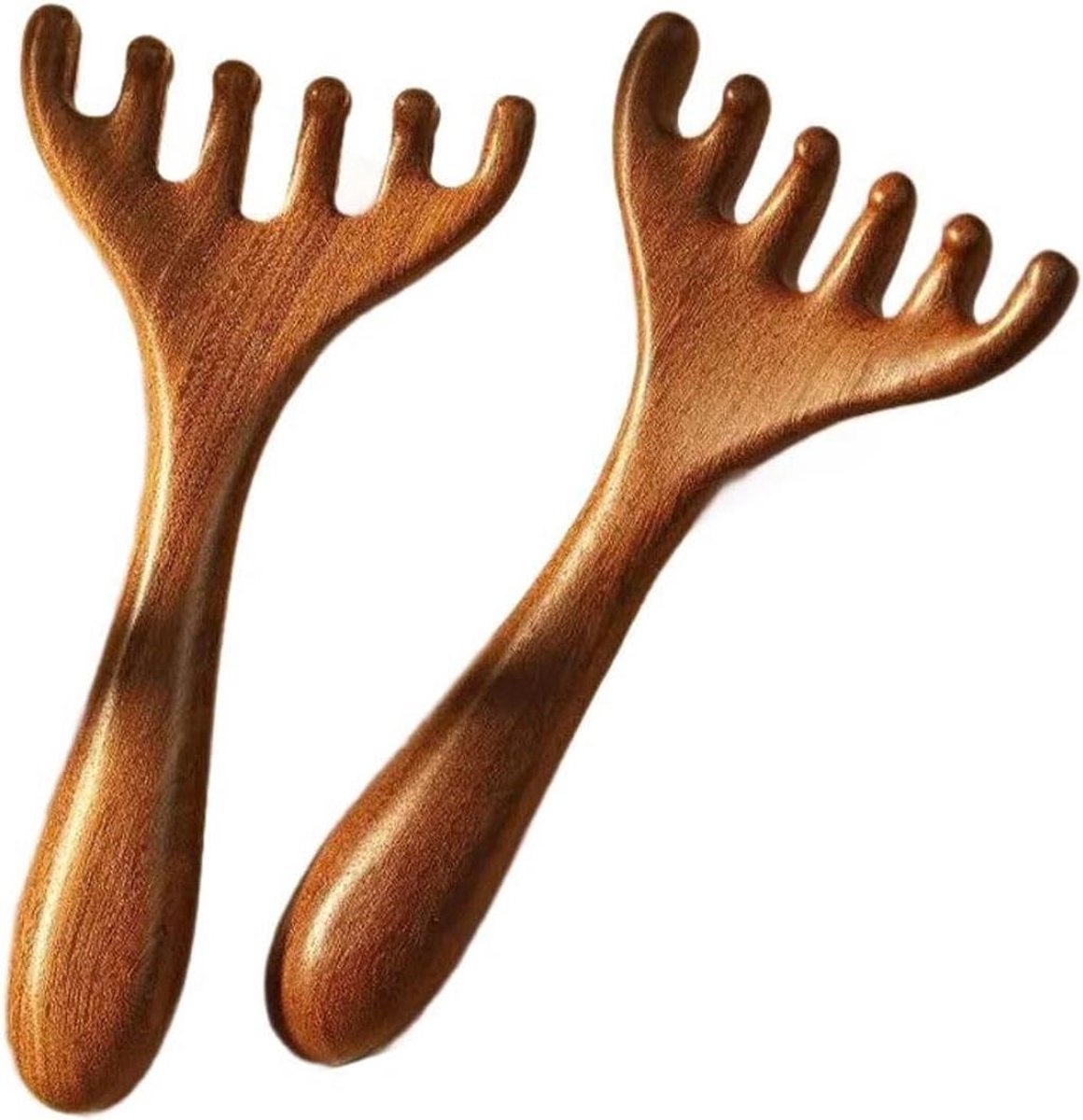 Hoofdhuidmassager Set - Houten Kam - Diepe Ontspanning - Natuurlijk Sandelhout - 2 Stuks - Bruin