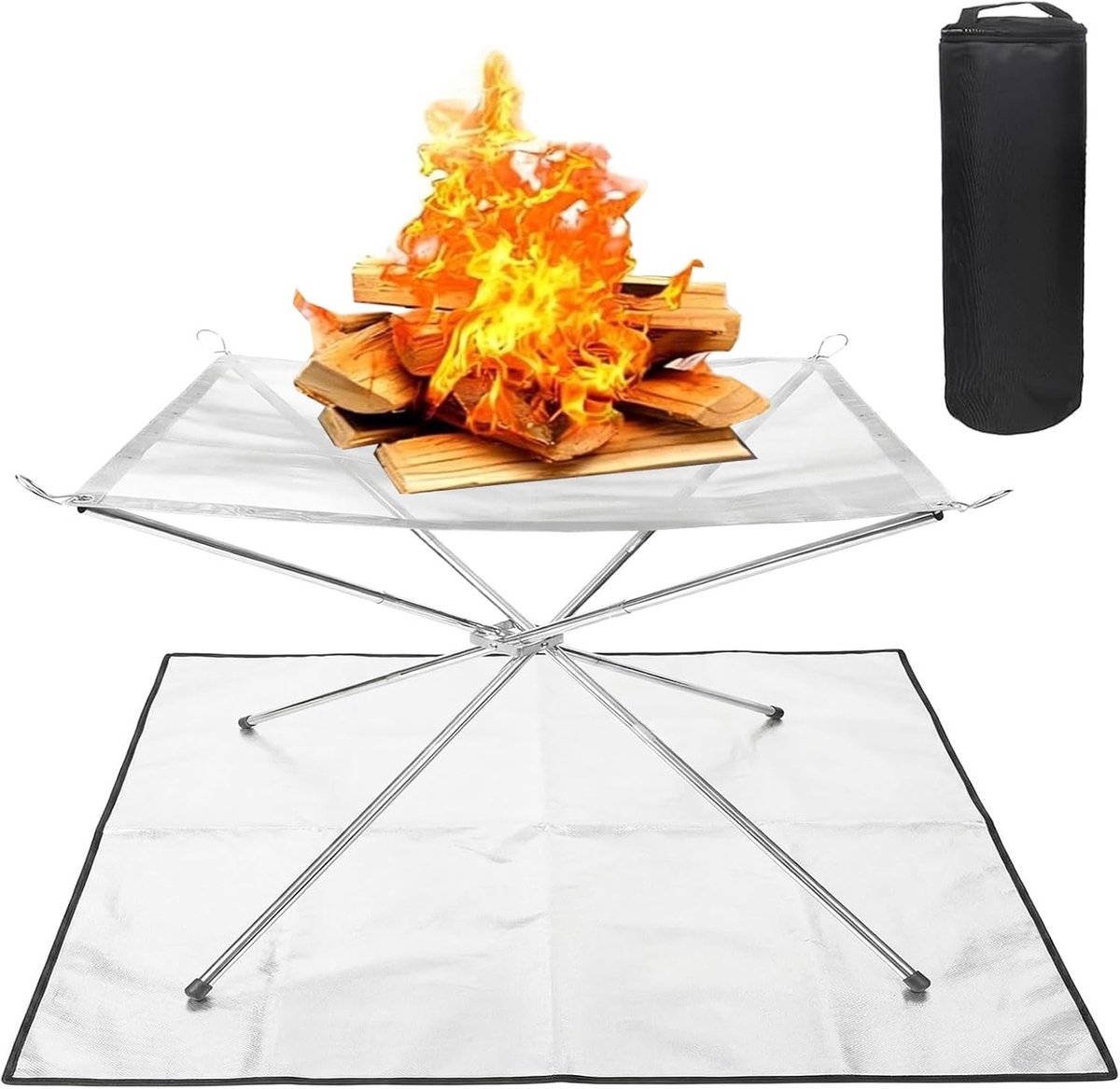 Draagbare Buitenhaard - Roestvrij Staal - 56 cm - Inclusief Vuurmat en Draagtas - Voor Tuin en Camping
